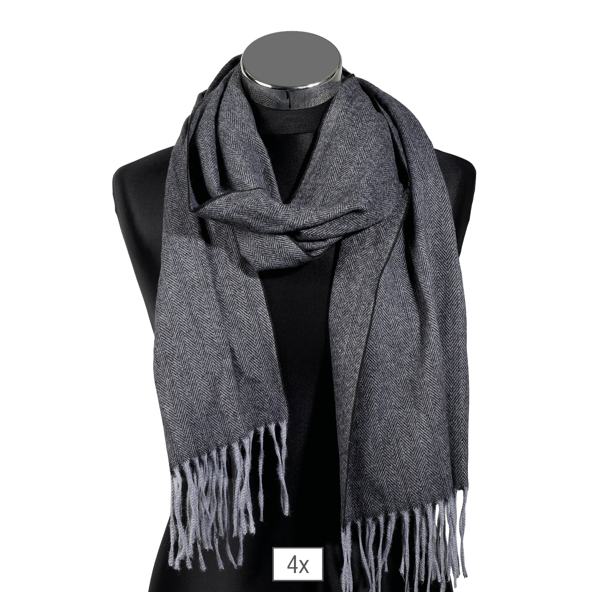 Herren Winterschal, unifarben mit Fischgrätenmuster (schwarz) 100% Polyester VE 4