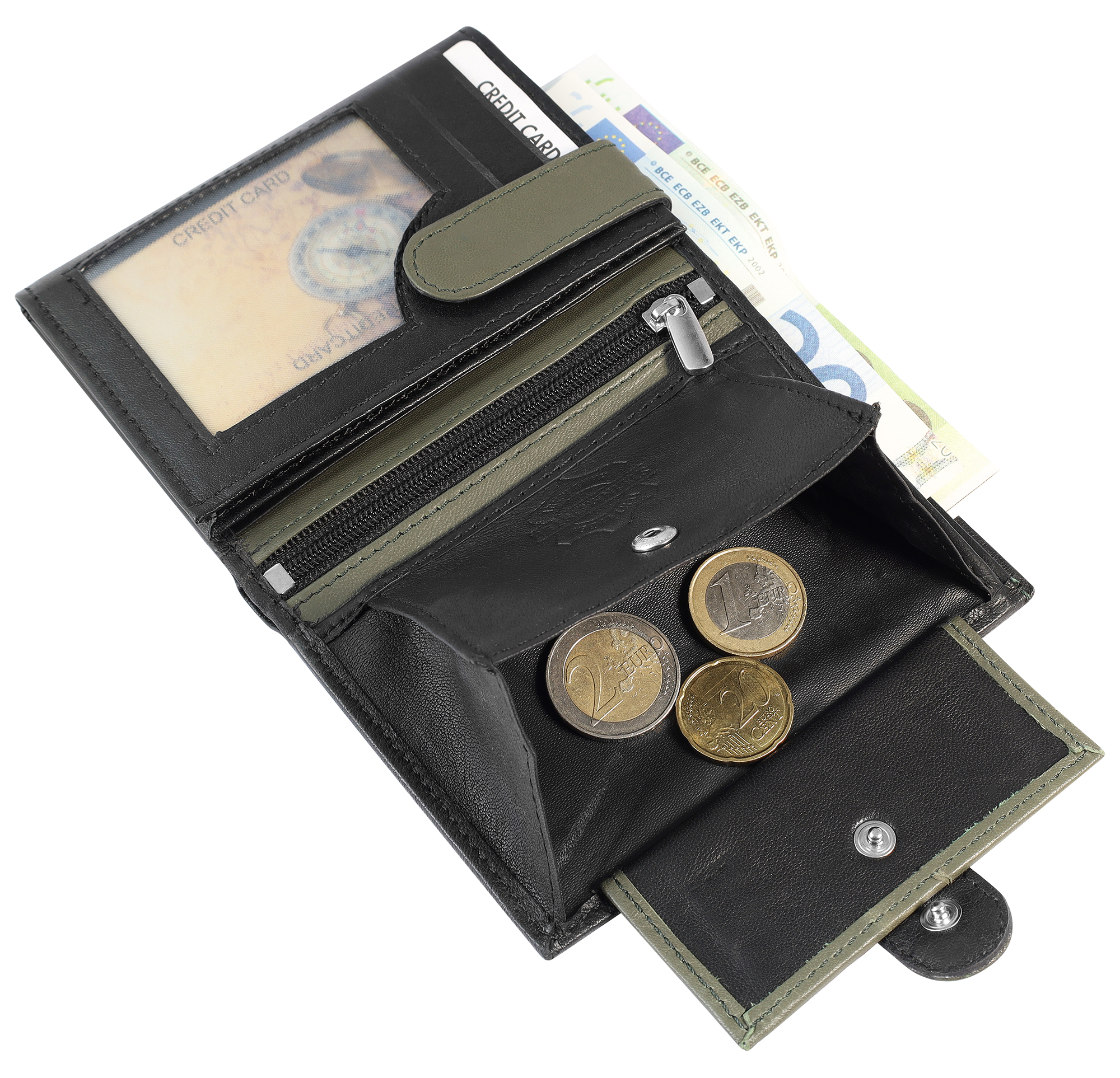 SteinMeister Herren Geldbörse aus Echtleder, Hochformat, schwarz/ olivgrün