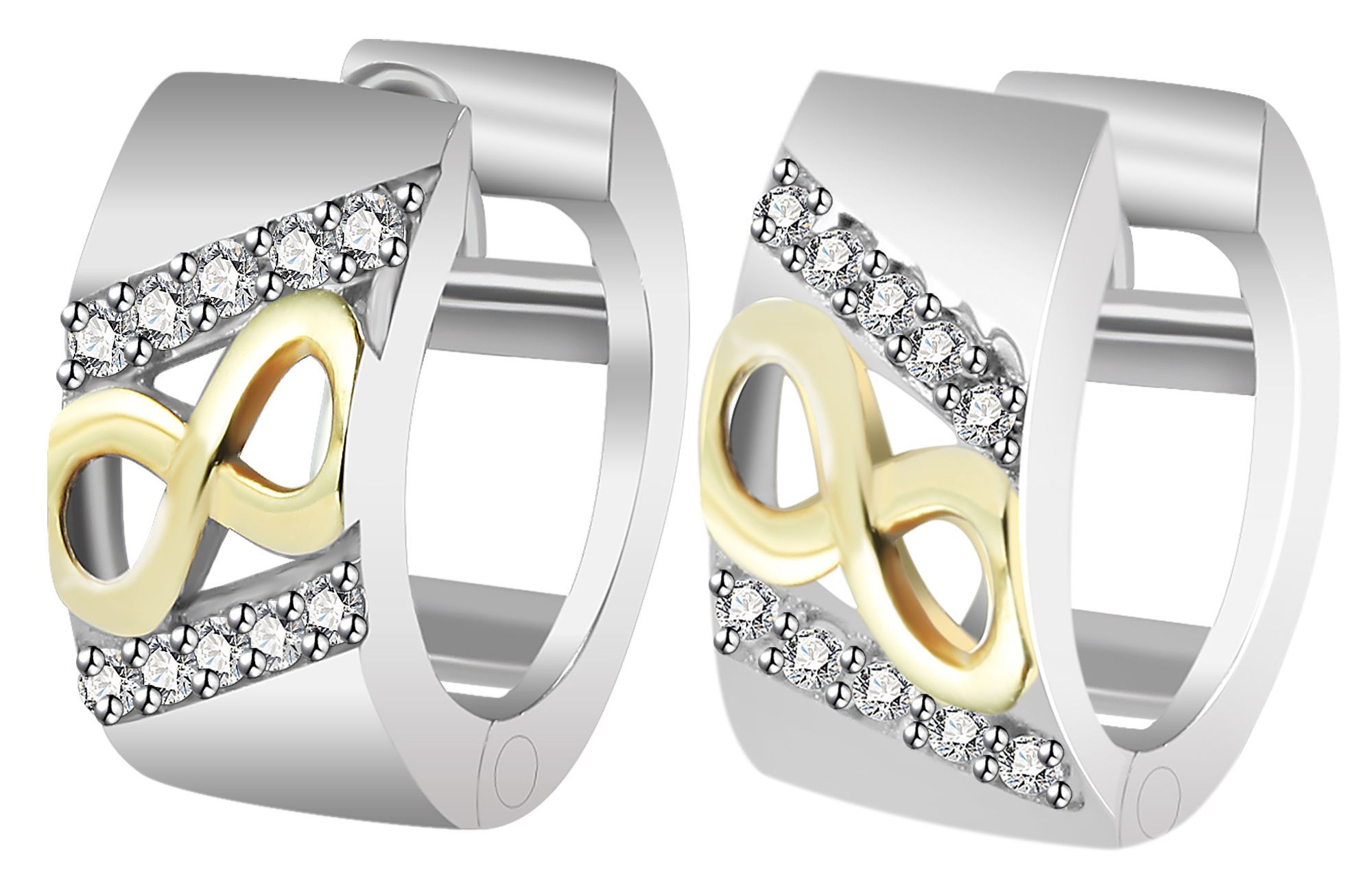 925/- Echt Silber Klapp-Creolen Ariela mit Zirkoniabesatz, "Infinity", bicolor, 925/rhodiniert