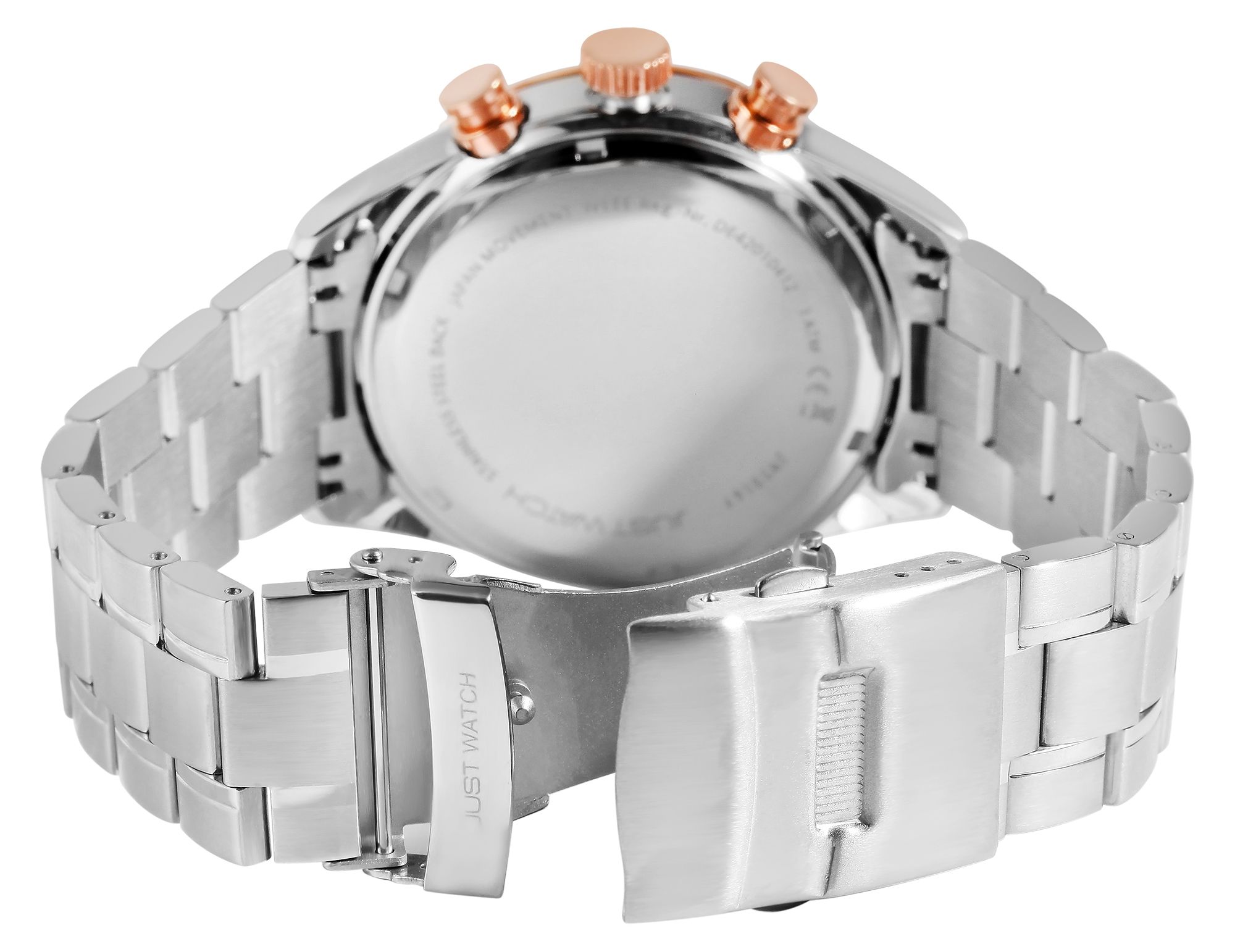Just Watch Herrenuhr "Valcone" Edelstahlarmband, Datum- und Wochentagsanzeige, silber-& roségoldfarben, blau