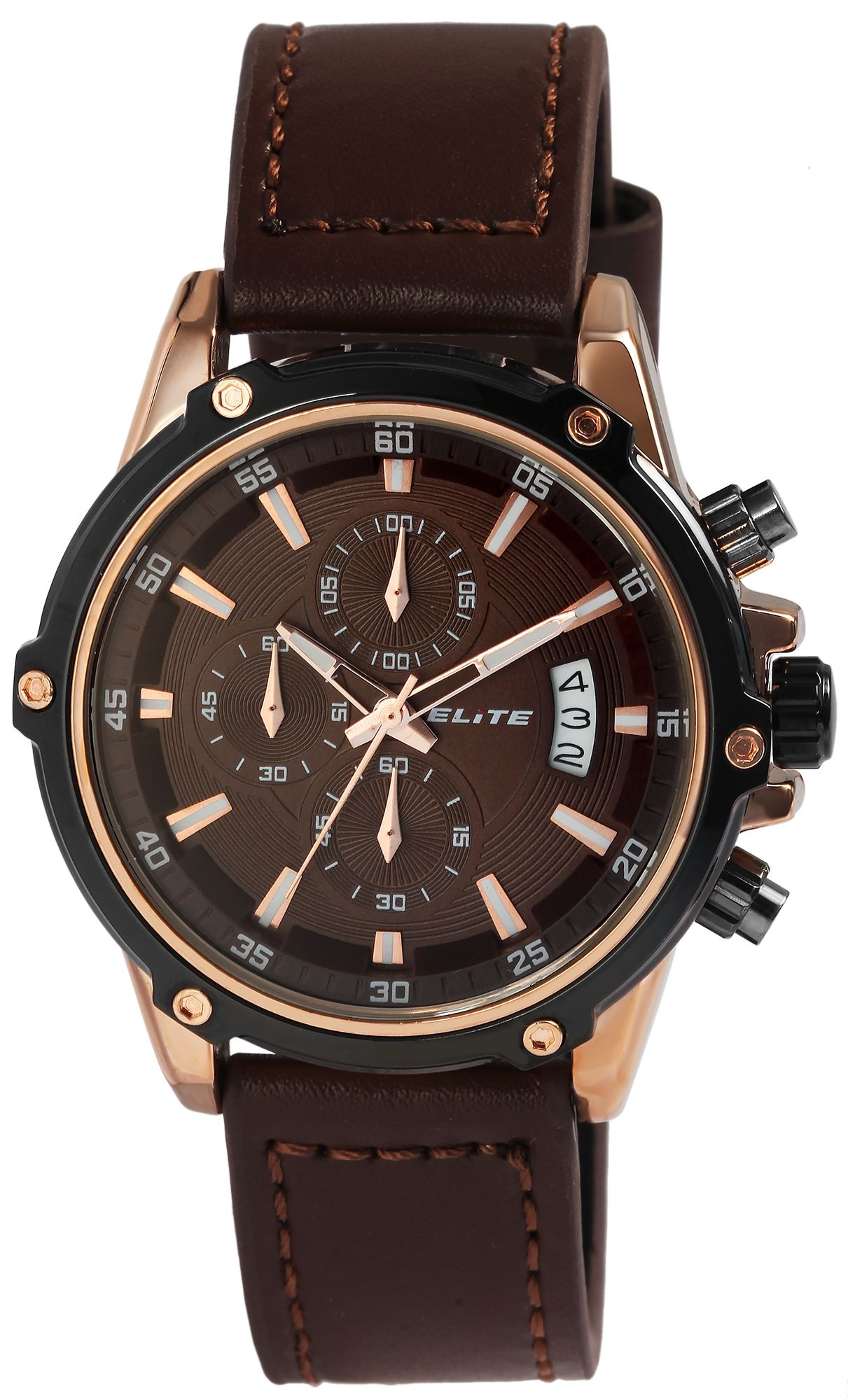ELITE Herrenchronograph mit Echtlederband, braun
