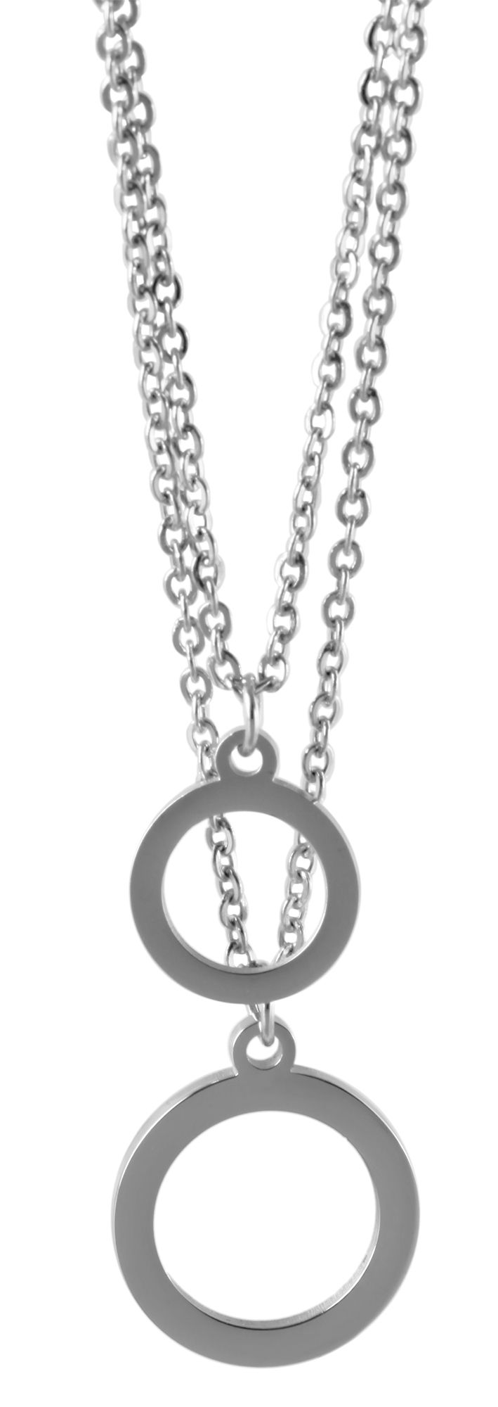 Edelstahl Schmuckset, Kette 43 + 5cm mit Anhänger + Ohrringe, doppelreihige Kette, silberfarbig