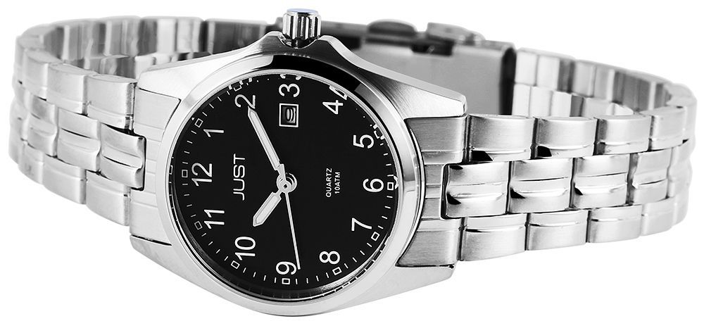 Just "Esrah" Edelstahl Damenarmbanduhr, 3-Zeiger, Datumsanzeige, silberfarben/ schwarzes ZB
