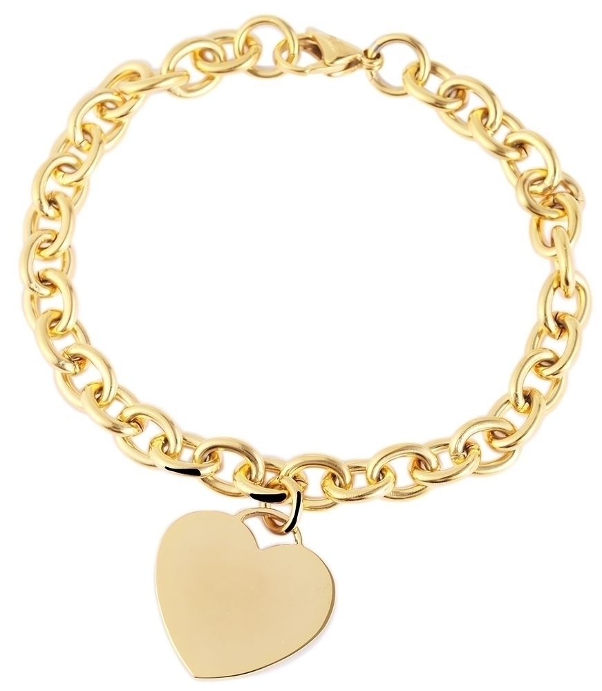 "Keynie" Edelstahl Armband mit Herz-Anhänger, 22 cm, goldfarben