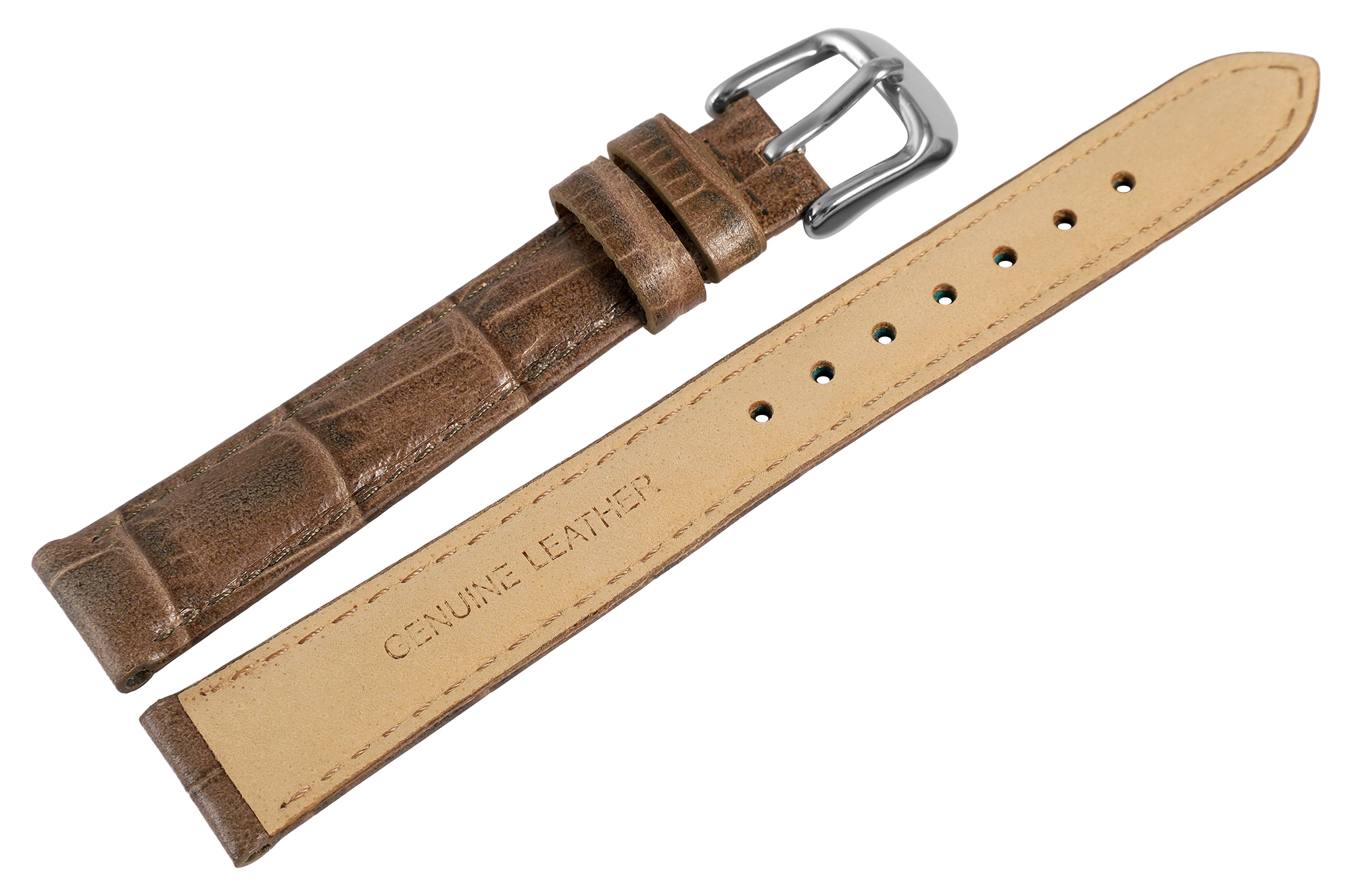 Uhrenarmband aus Echt Leder, Kroko-Optik, taupe, 14 mm