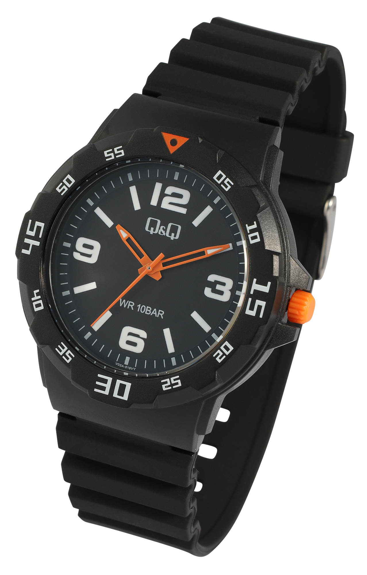 Q&Q Herrenuhr mit Silikonarmband, 10 ATM, Ø 42 mm, schwarz (orange)