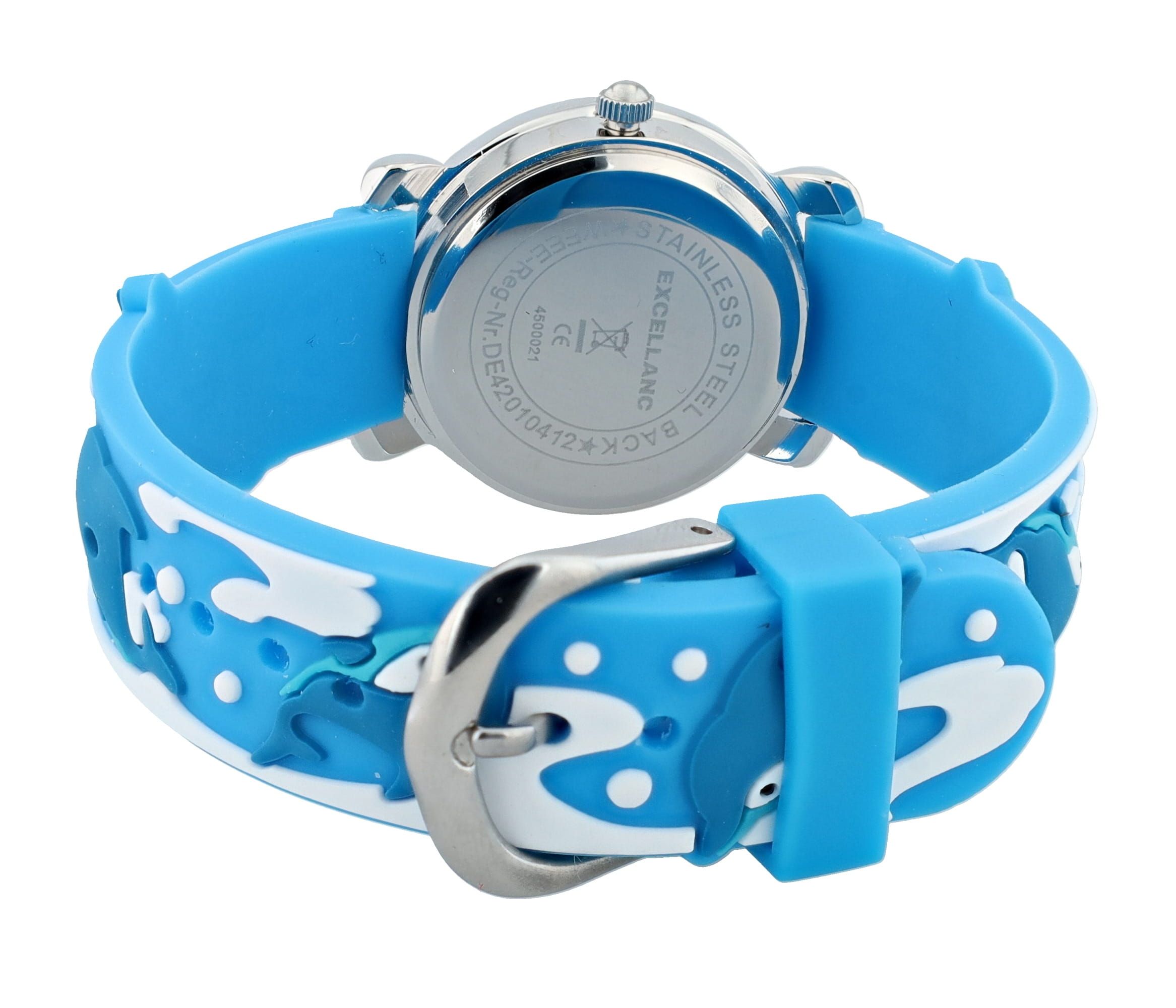 Excellanc Kinderarmbanduhr, Silikonarmband, silberfarben/blau/weiß
