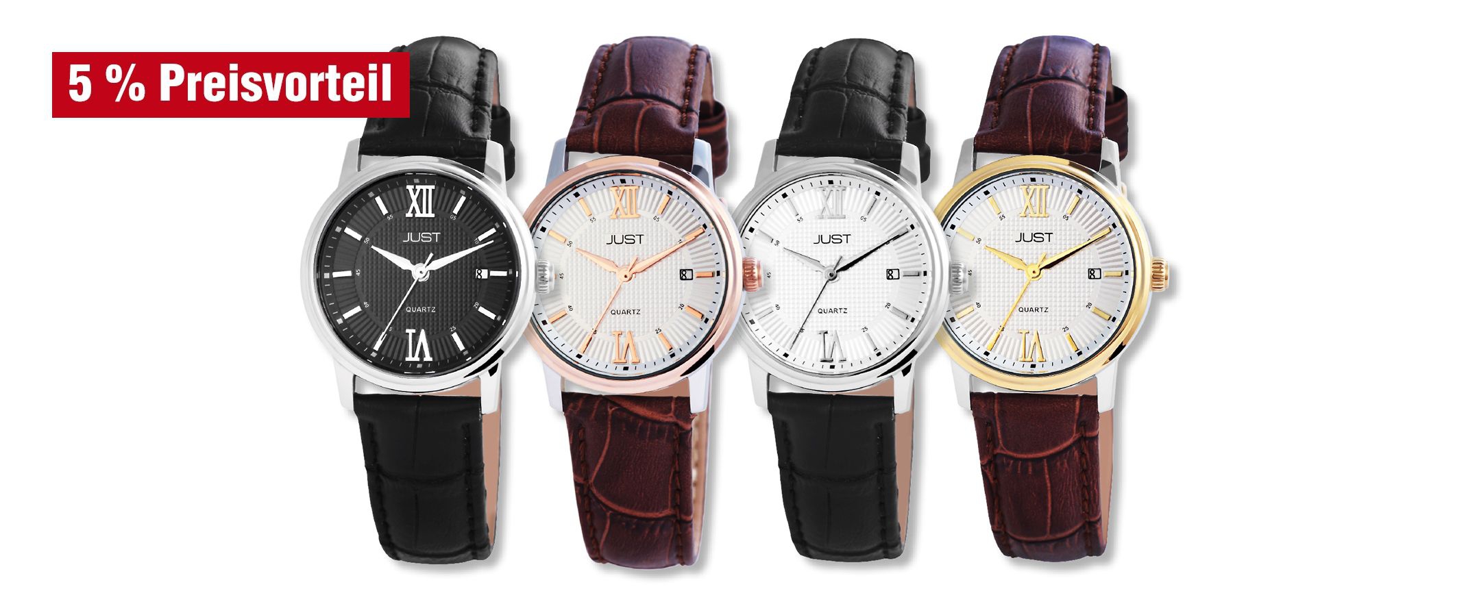 Just Damen Analog Uhren mit Echtlederband im 4er-Set, 5% Preisvorteil