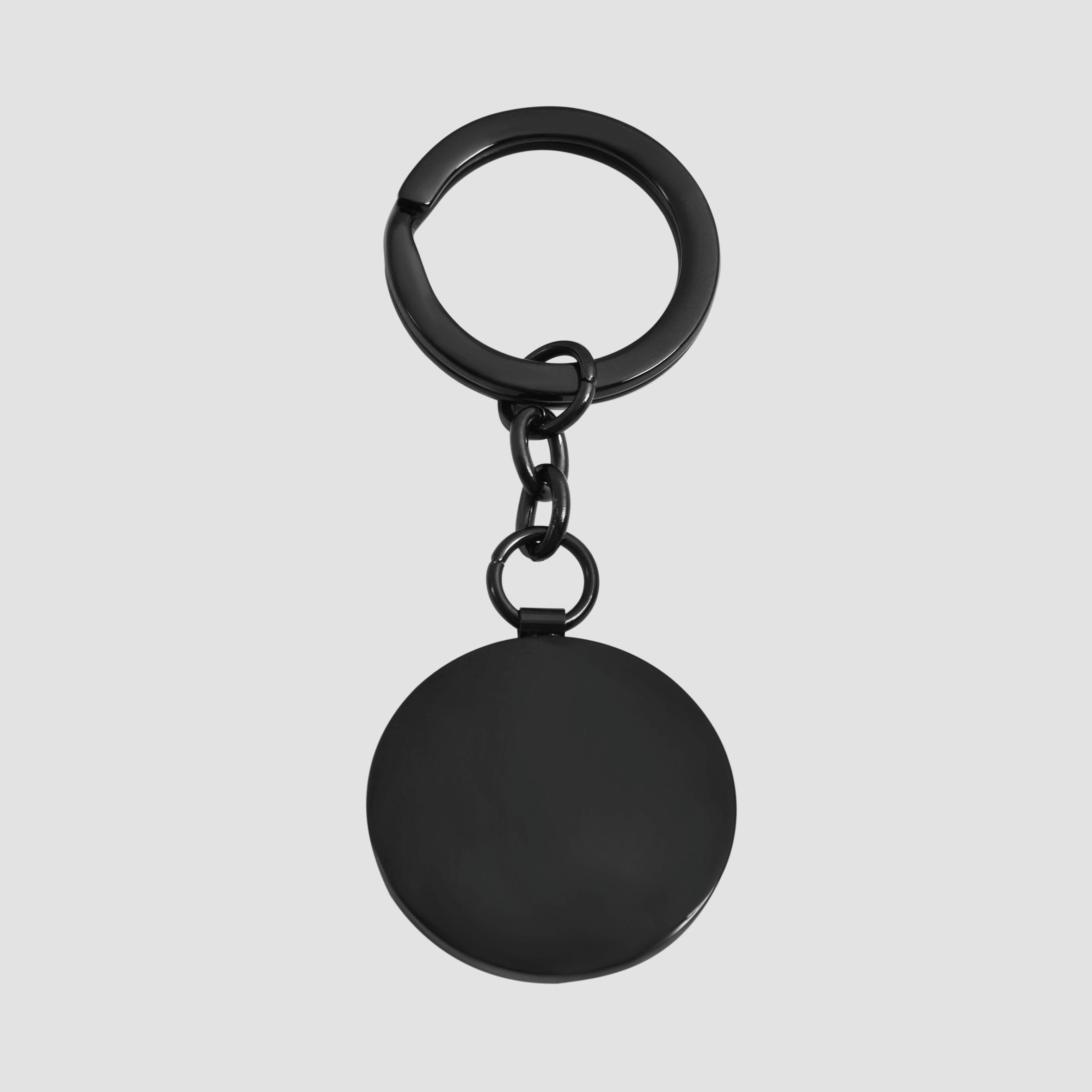 "Flynn" Edelstahl Schlüsselanhänger mit Gravurplatte Ø 32 mm, schwarz
