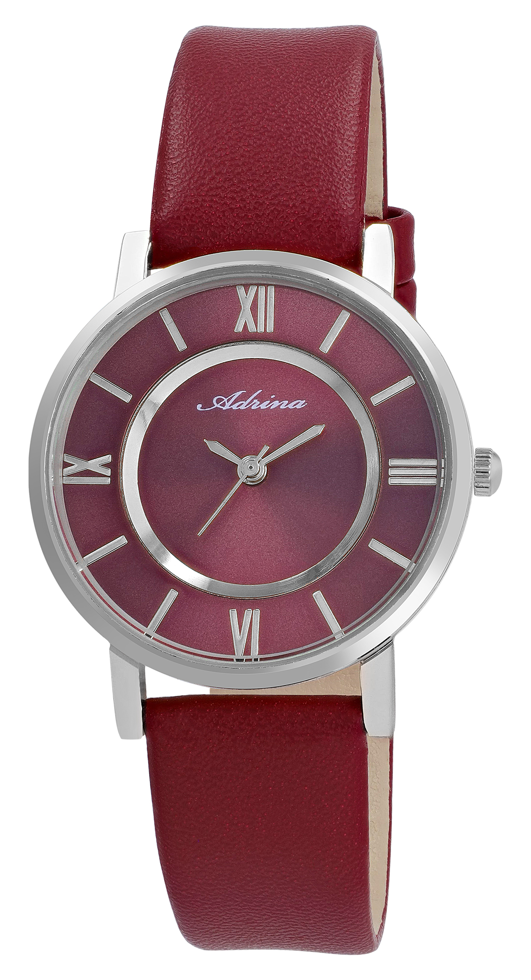Adrina Damenuhr mit Lederimitationsband, Ø 32 mm, dunkelrot/ silberfarben
