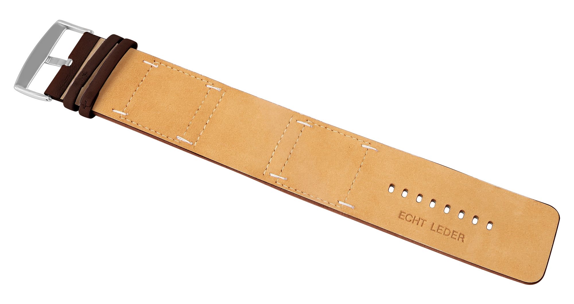 Just Echtleder-Uhrenarmband mit Unterlage, dunkelbraun, 28 mm