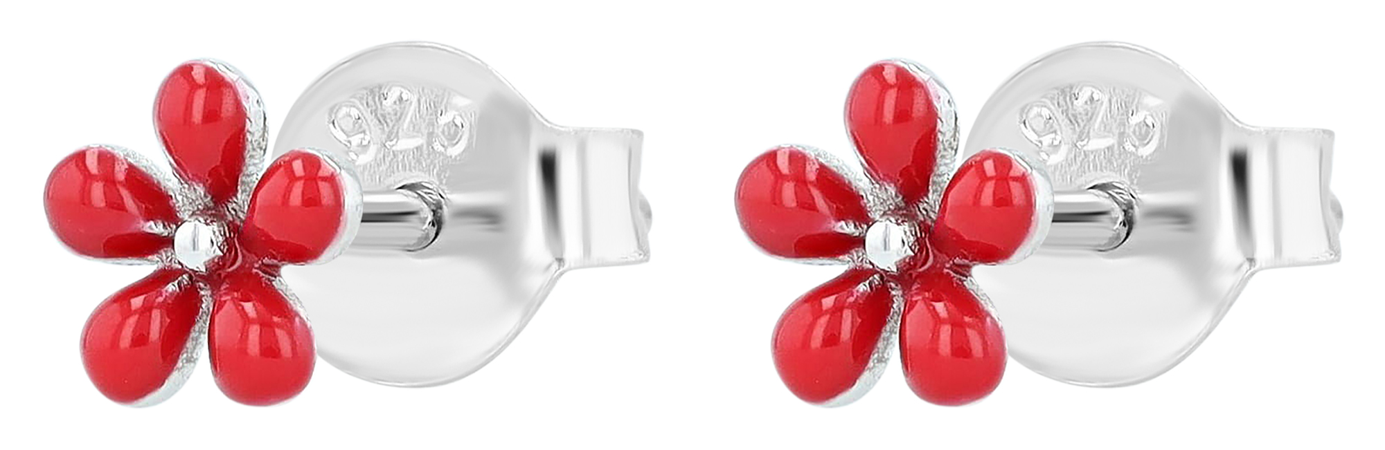 "Flamina" 925/- Echt Silber, Kinder Ohrstecker - Blume, rhodiniert, rot