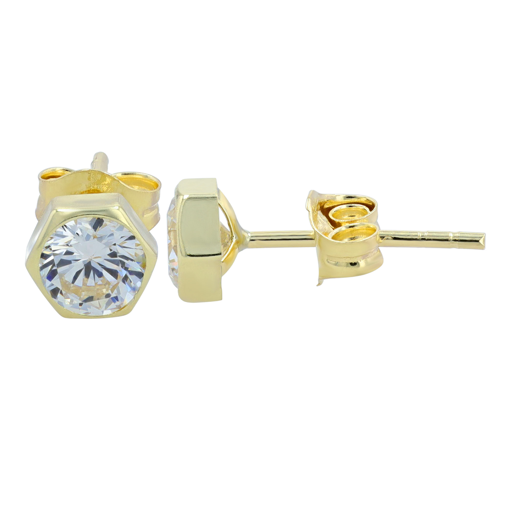 333/- Echt Gold "Inaya" Ohrstecker - Hexagon 3mm mit Zirkonia, Gelbgold, 8 Karat