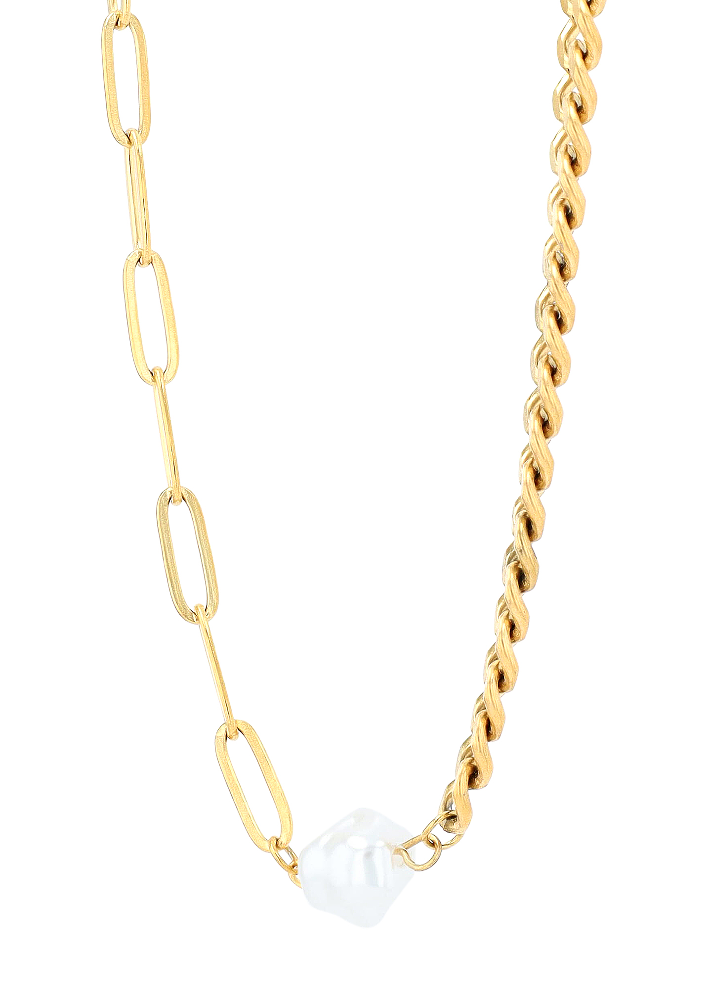 "Leonor" Schmuckset - Duo Kette 45 cm/ Perlen Ohrstecker, Edelstahl, goldfarben