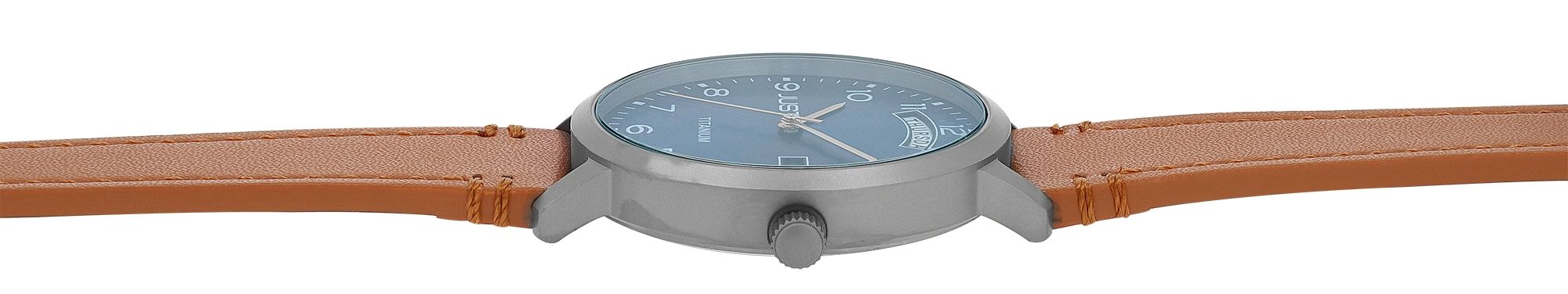 JUST "Fanis" Titan Herrenuhr mit Echtlederarmband, 5 ATM, braun