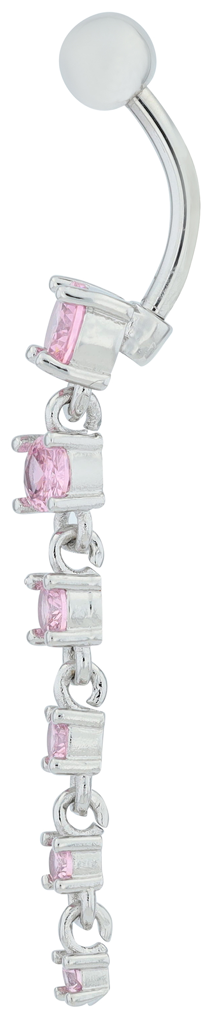"Babsi" Edelstahl-Bronze Bauchnabelpiercing, Stablänge 11 mm/ Stabstärke 2 mm, rosa Zirkonia, silberfarben