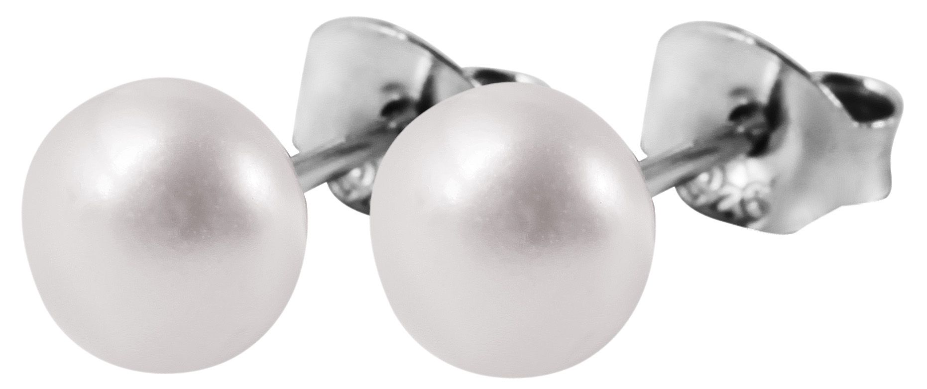 "Paula" 925/- Echtsilber Ohrstecker - Süßwasserperle Ø 6 mm, rhodiniert