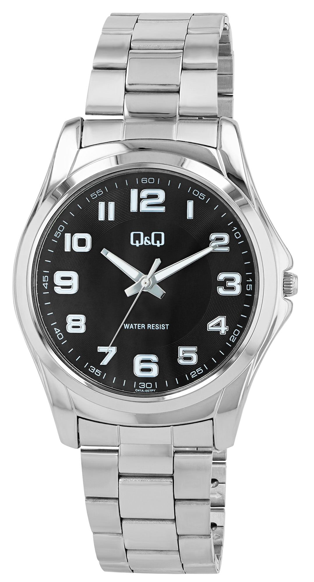 Q&Q Herrenuhr Ø 45 mm, Edelstahlband, silberfarben/ schwarz