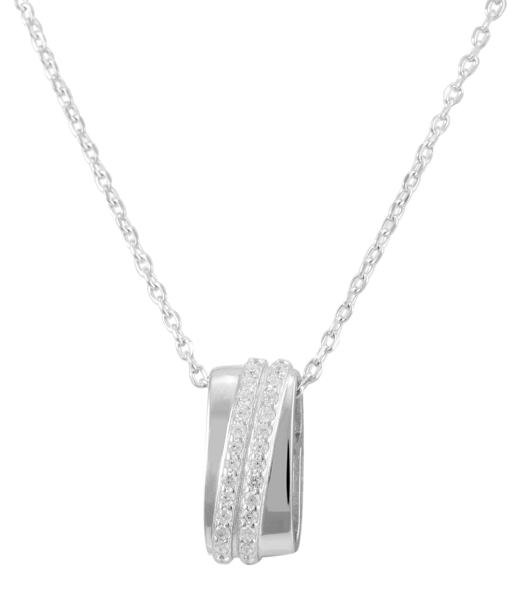 925/- Echt Silber Anhänger ohne Kette "Mhairi", oval mit diagonalen Zirkoniabesatz, 925/rhodiniert