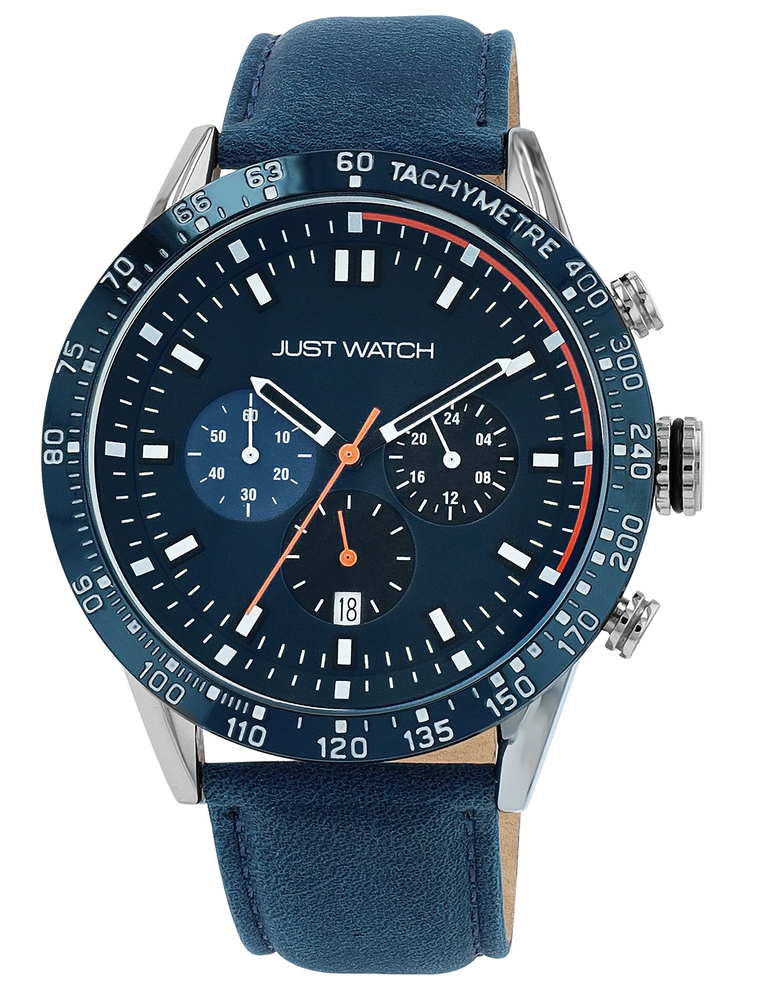Just Watch Herrenchronograph mit Lederarmband, 5 ATM, blau