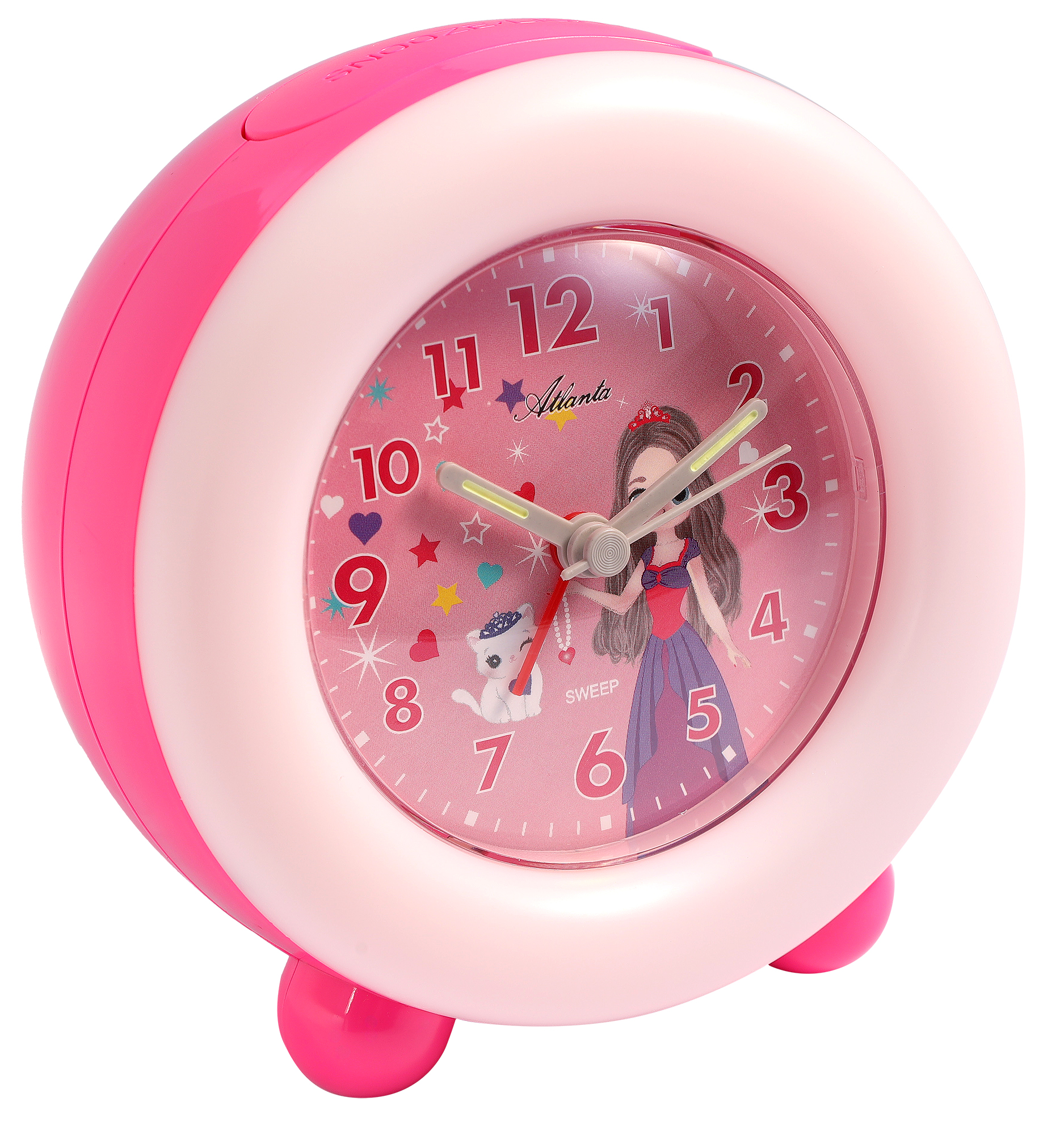 Atlanta Quarz-Wecker für Kinder (Leisegang/ Licht/ Snooze), pink/ Prinzessin