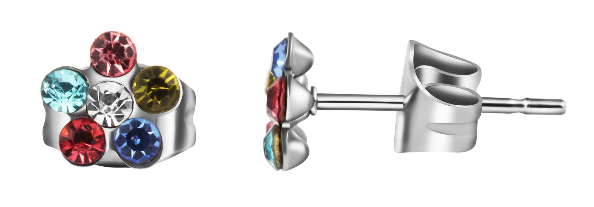 Akzent Edelstahl Ohrstecker mit bunten Similisteinen