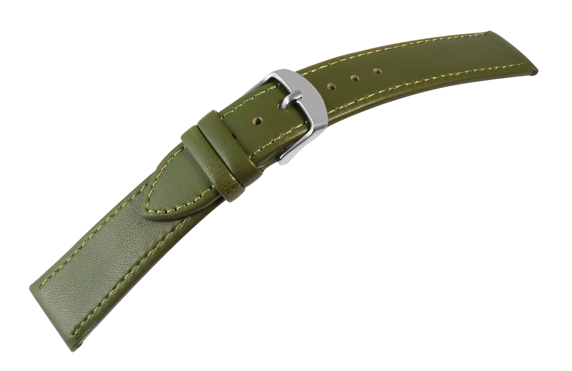 Uhrenarmband aus Echtleder, genäht, dunkelgrün, 18 mm
