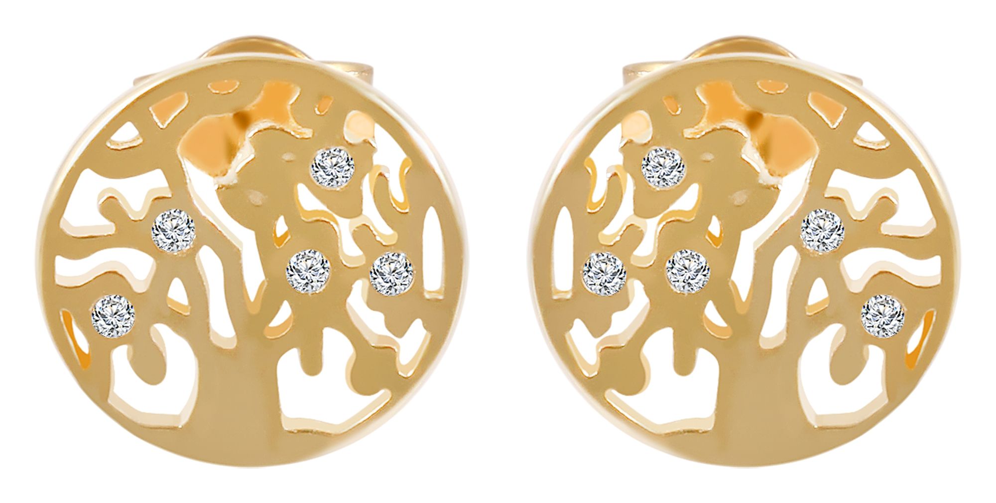 375/- Gold "Runa" Ohrstecker mit Zirkonia, Lebensbaum, 9 Karat, Gelbgold