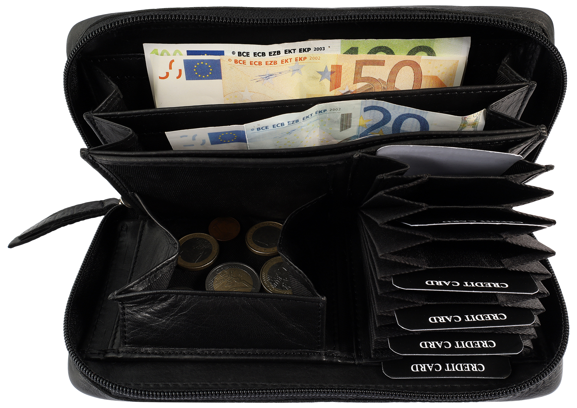 Leonardo Verrelli, Echt Leder (Savage) Reißverschluss-Geldbörse, RFID, schwarz