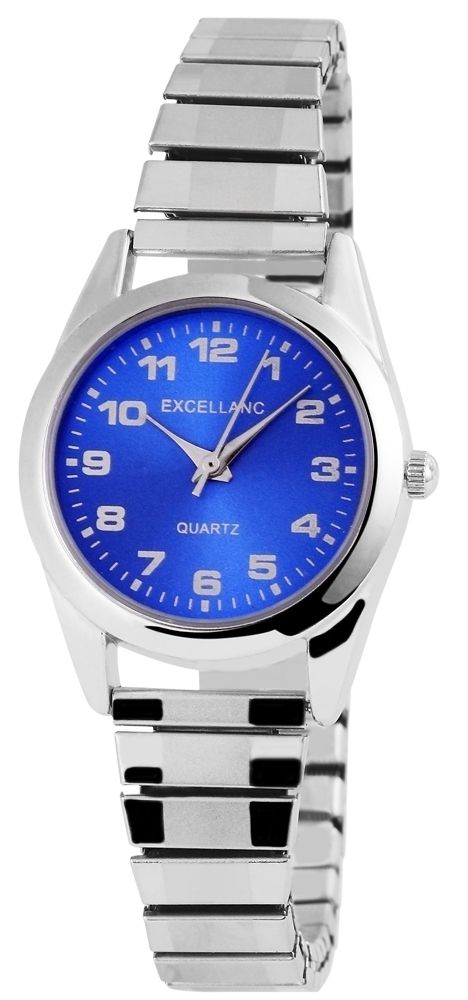 Excellanc Damenuhr mit Edelstahlzugarmband, silberfarben/blau