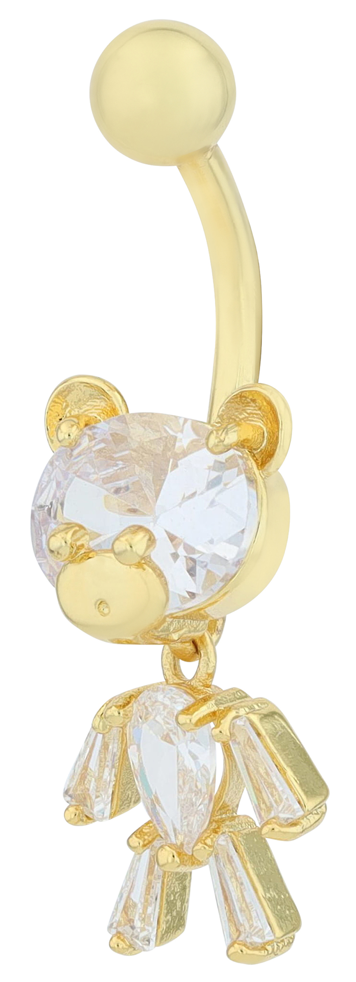 "Christine" Edelstahl-Bronze Bauchnabelpiercing, Stablänge 11 mm/ Stabstärke 2 mm, Bär, Zirkonia, goldfarben