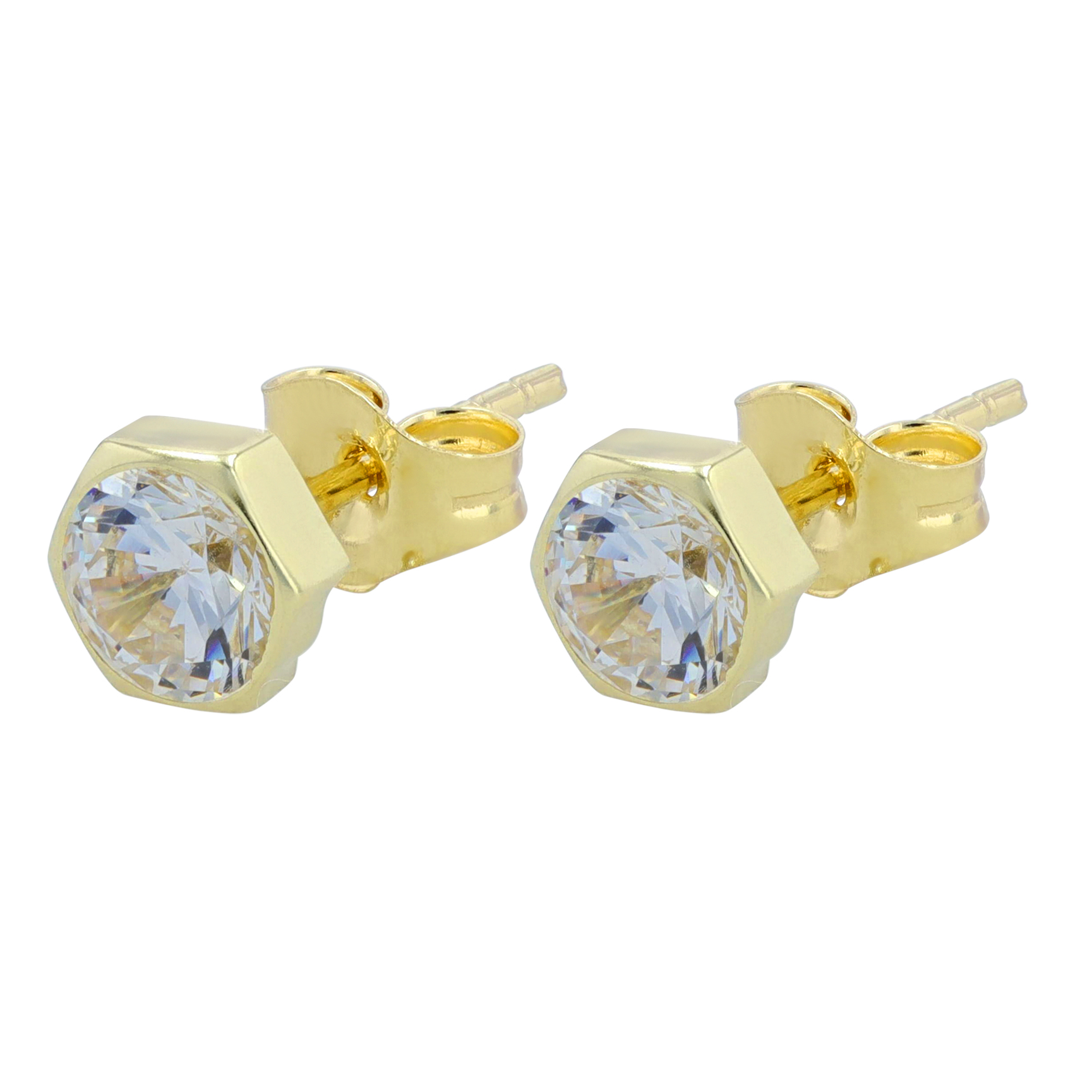 333/- Echt Gold "Inaya" Ohrstecker - Hexagon 3mm mit Zirkonia, Gelbgold, 8 Karat
