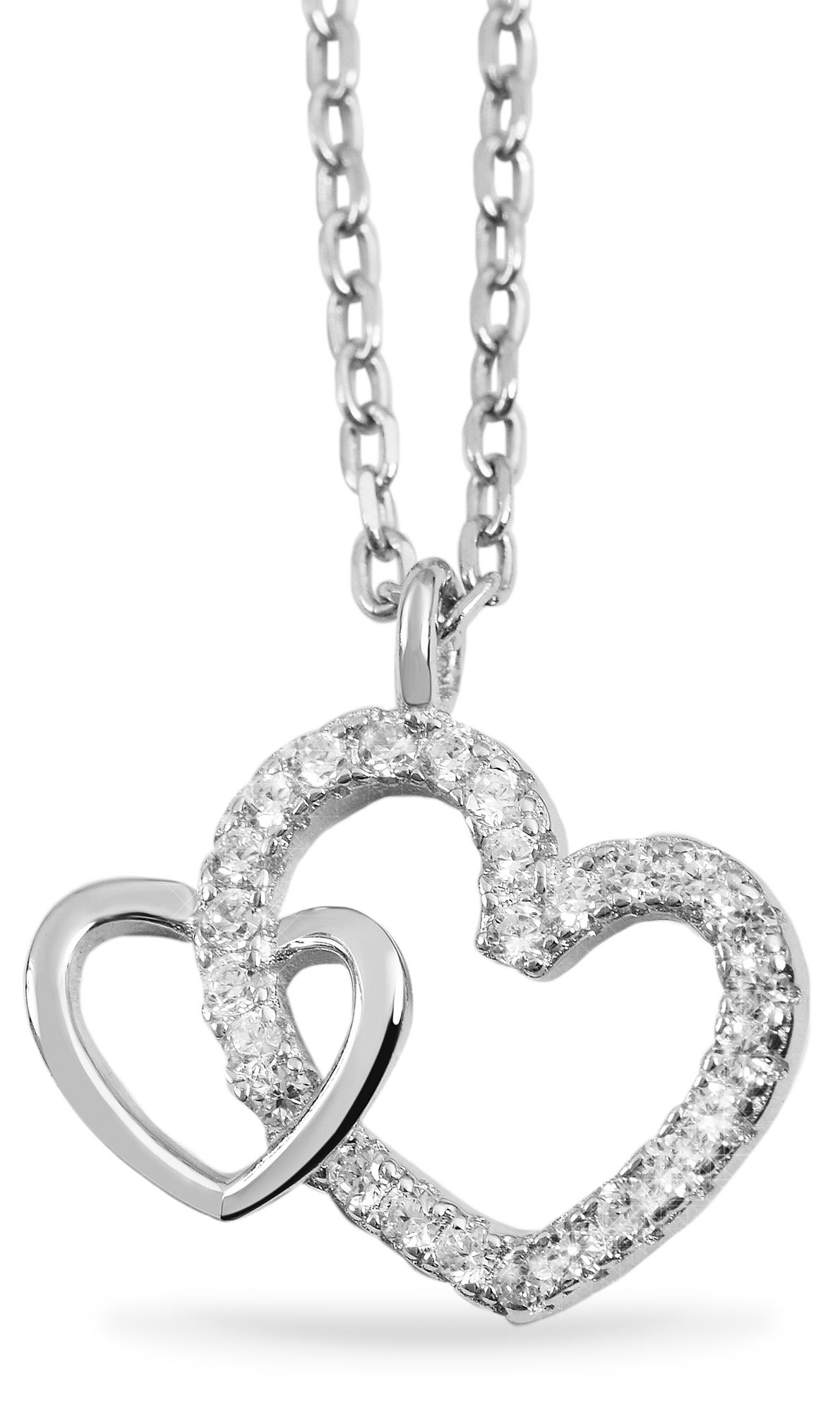 "Mona" 925/- Echt Silber Halskette mit Anhänger - Herz mit Zirkonia, 42+3cm, rhodiniert