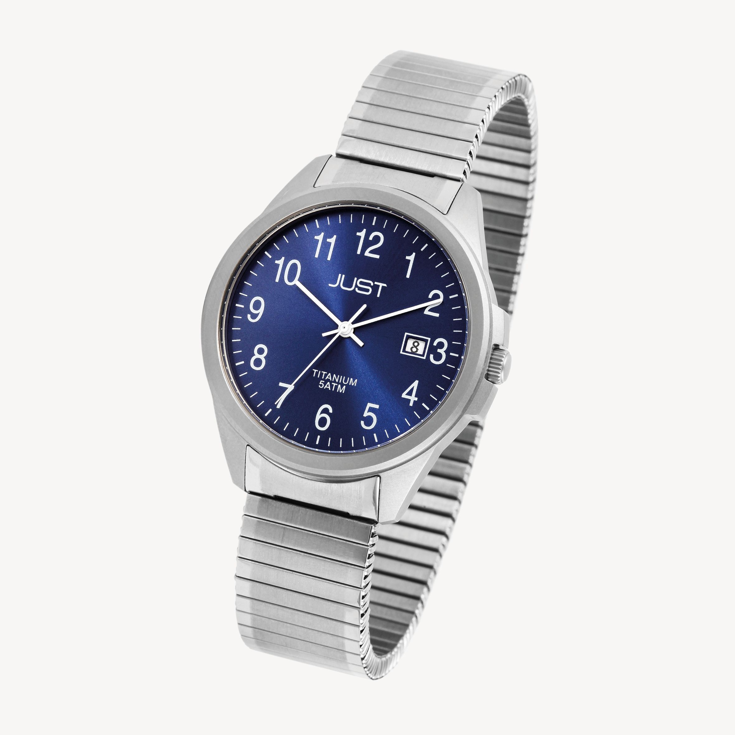 Just Herrenuhr mit Zugarmband, Titan, 5 ATM, blaues ZB