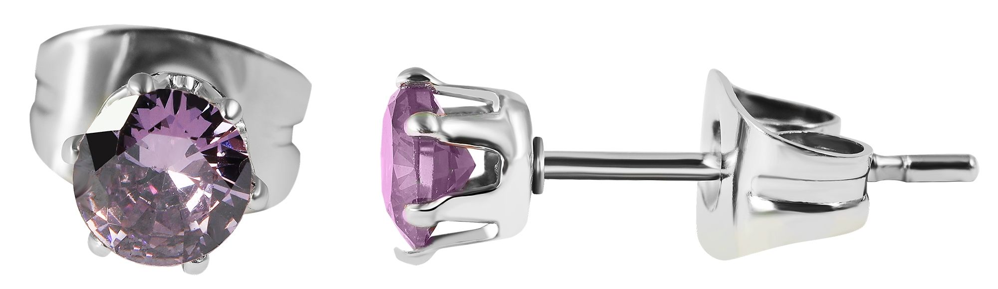 Akzent Ohrstecker "Mic" aus Edelstahl, lilafarbener Zirkoniabesatz Ø 4 mm