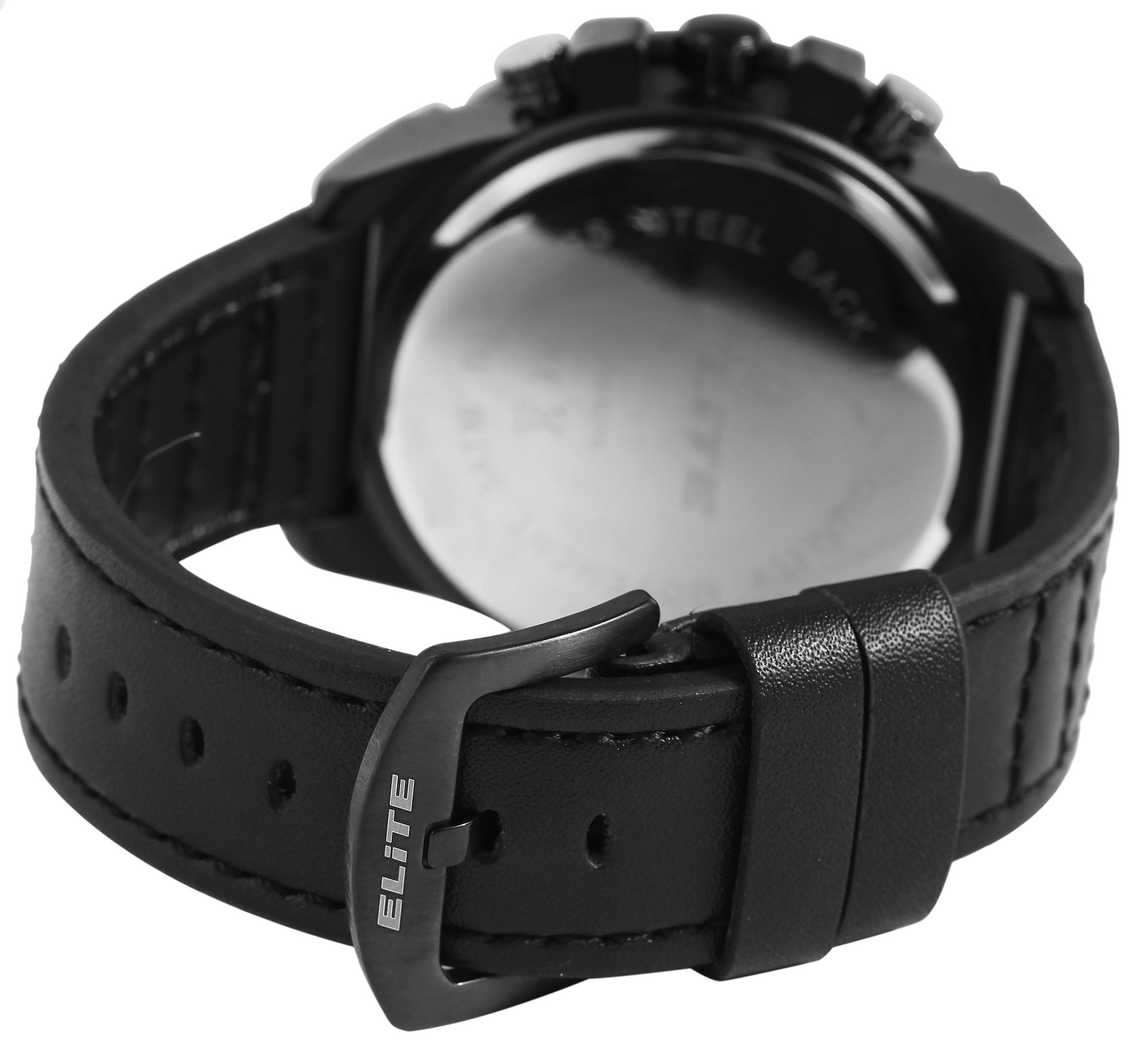ELITE Herrenchronograph mit Echtlederarmband, schwarz