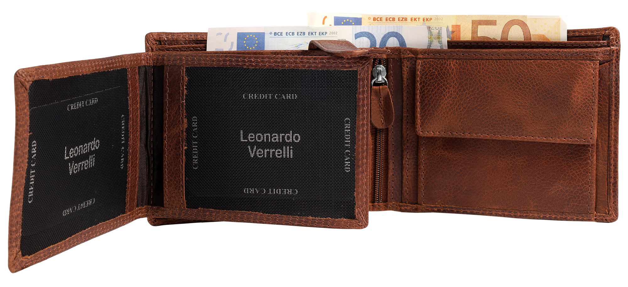 Leonardo Verrelli, Echtleder (Distressed Hunter) Geldbörse, RFID, Querformat, braun