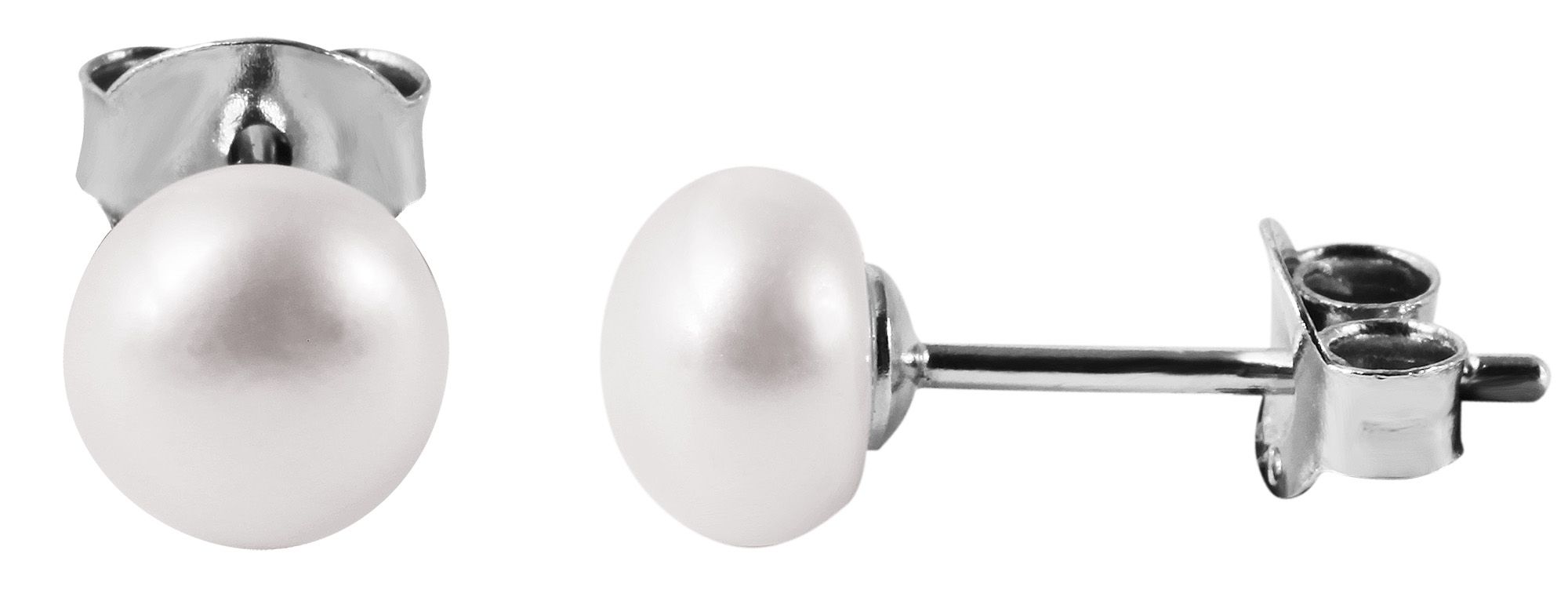 "Paula" 925/- Echtsilber Ohrstecker - Süßwasserperle Ø 8 mm, rhodiniert
