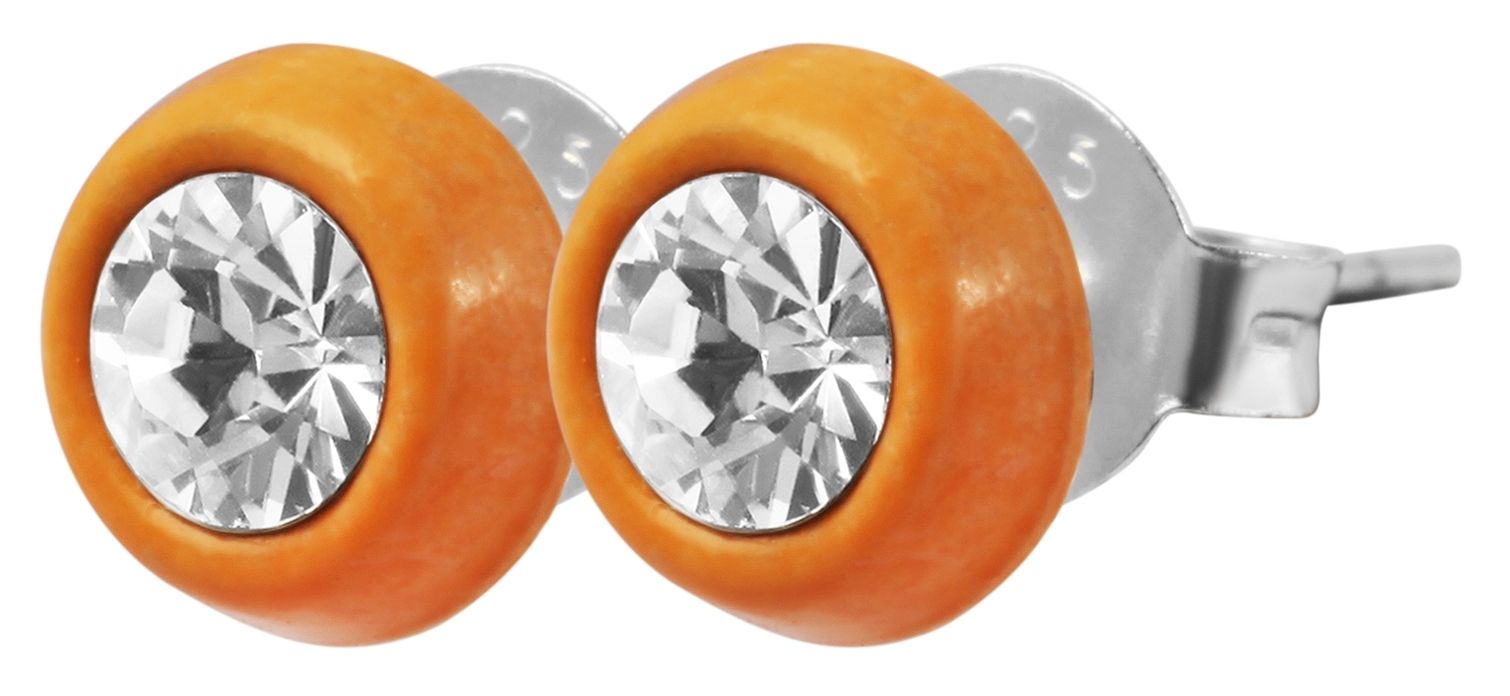 "Farbenfreunde Cleo" 925/- Echt Silber Kinder Ohrstecker, Similistein, rhodiniert, orange