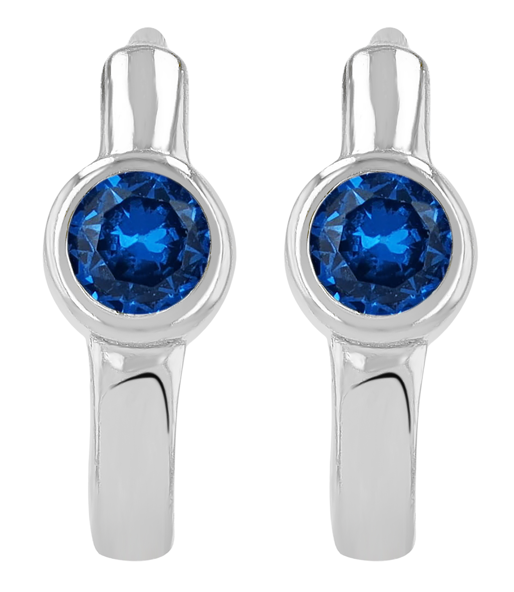 "Mexine" 925/- Echt Silber Mini Creole/ Huggie Ø 9 mm, blauen Zirkoniastein, rhodiniert