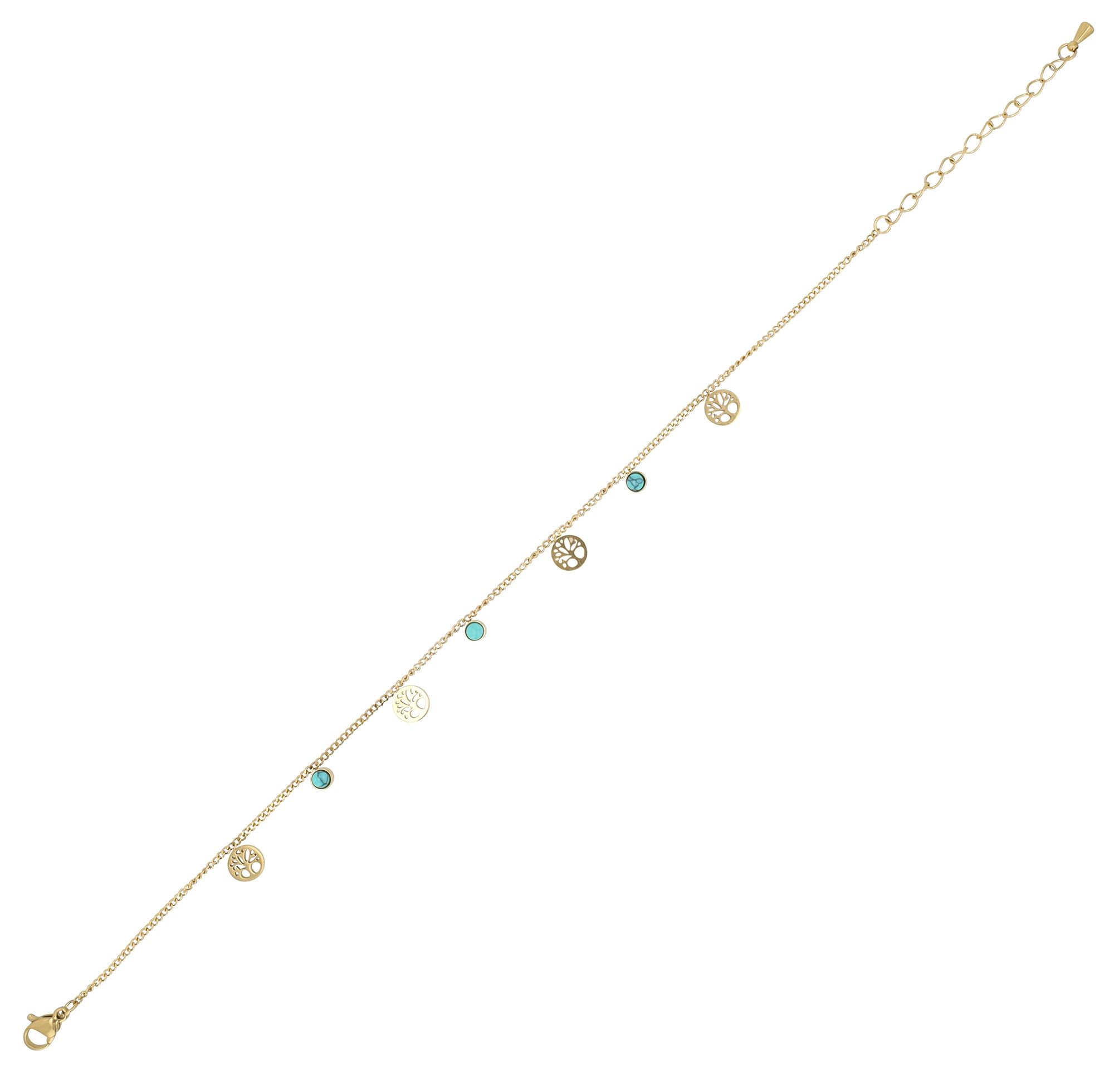 "Lys" Edelstahl Fußkettchen (Lebensbaum), 21,5 + 5 cm, goldfarben