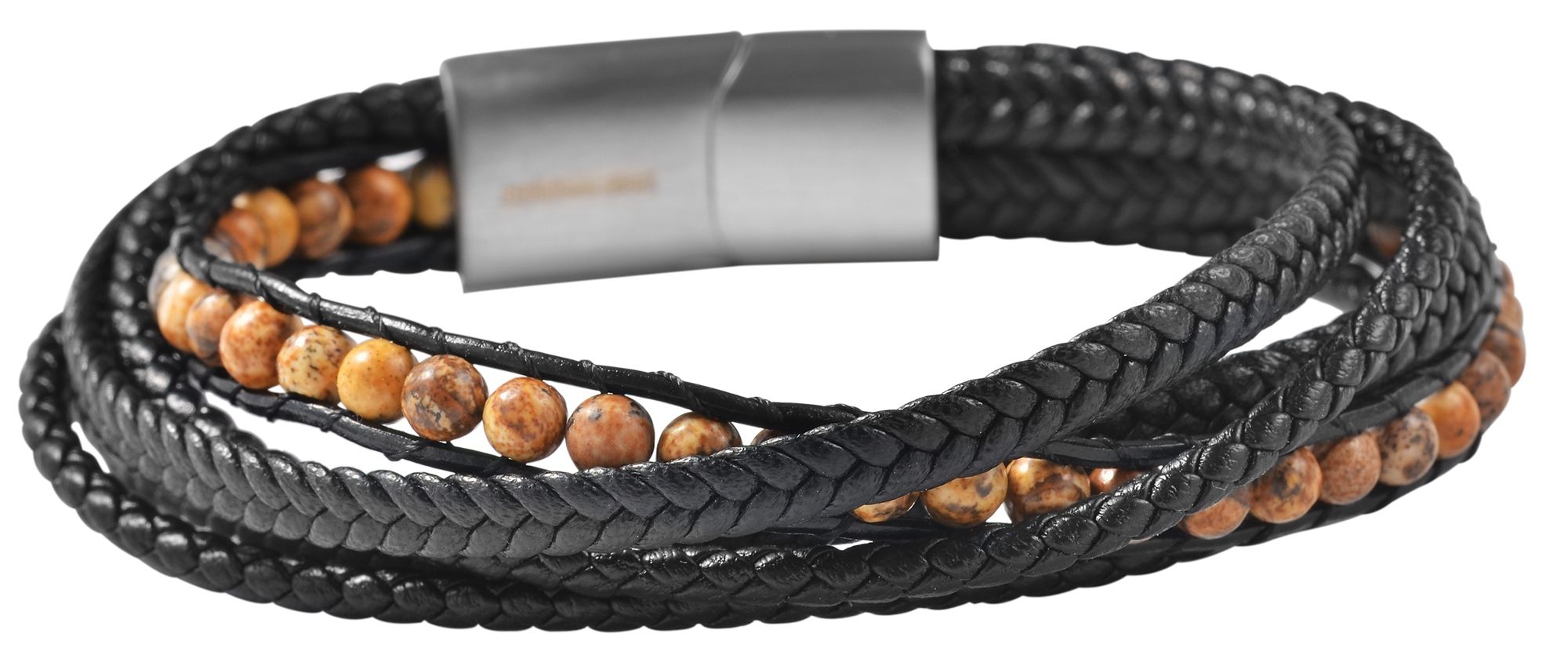 Akzent Armband aus Lederimitat mit Picture Stones (Jaspis), 19 cm