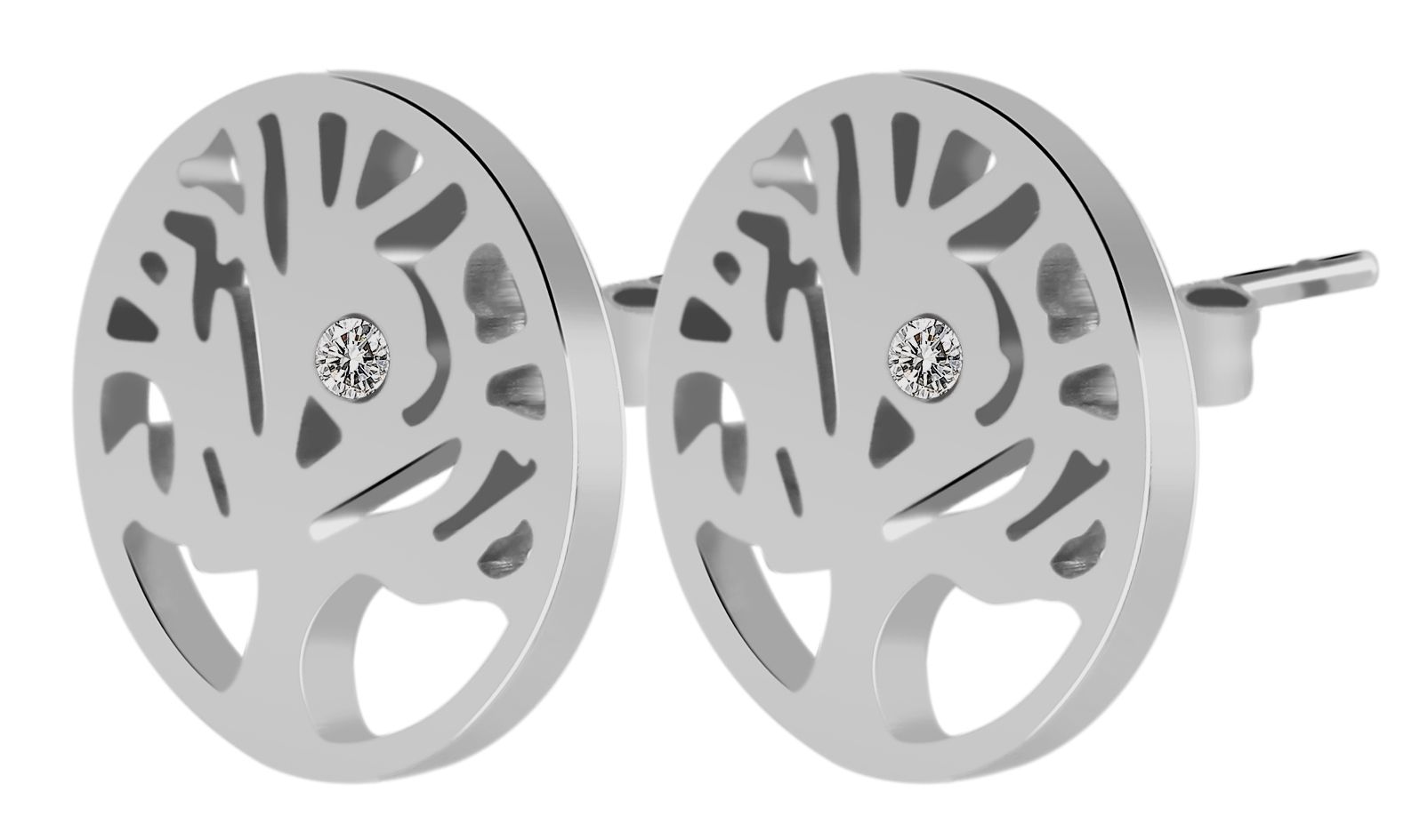 Akzent Edelstahl Ohrstecker, Lebensbaum mit Similibesatz, silberfarben