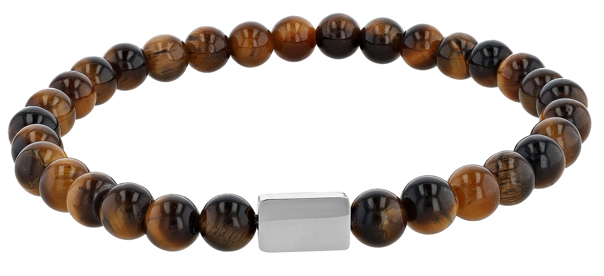 "Jareth", Kugelarmband, Tiegerauge, gravurfähiges Edelstahlelement, silberfarben