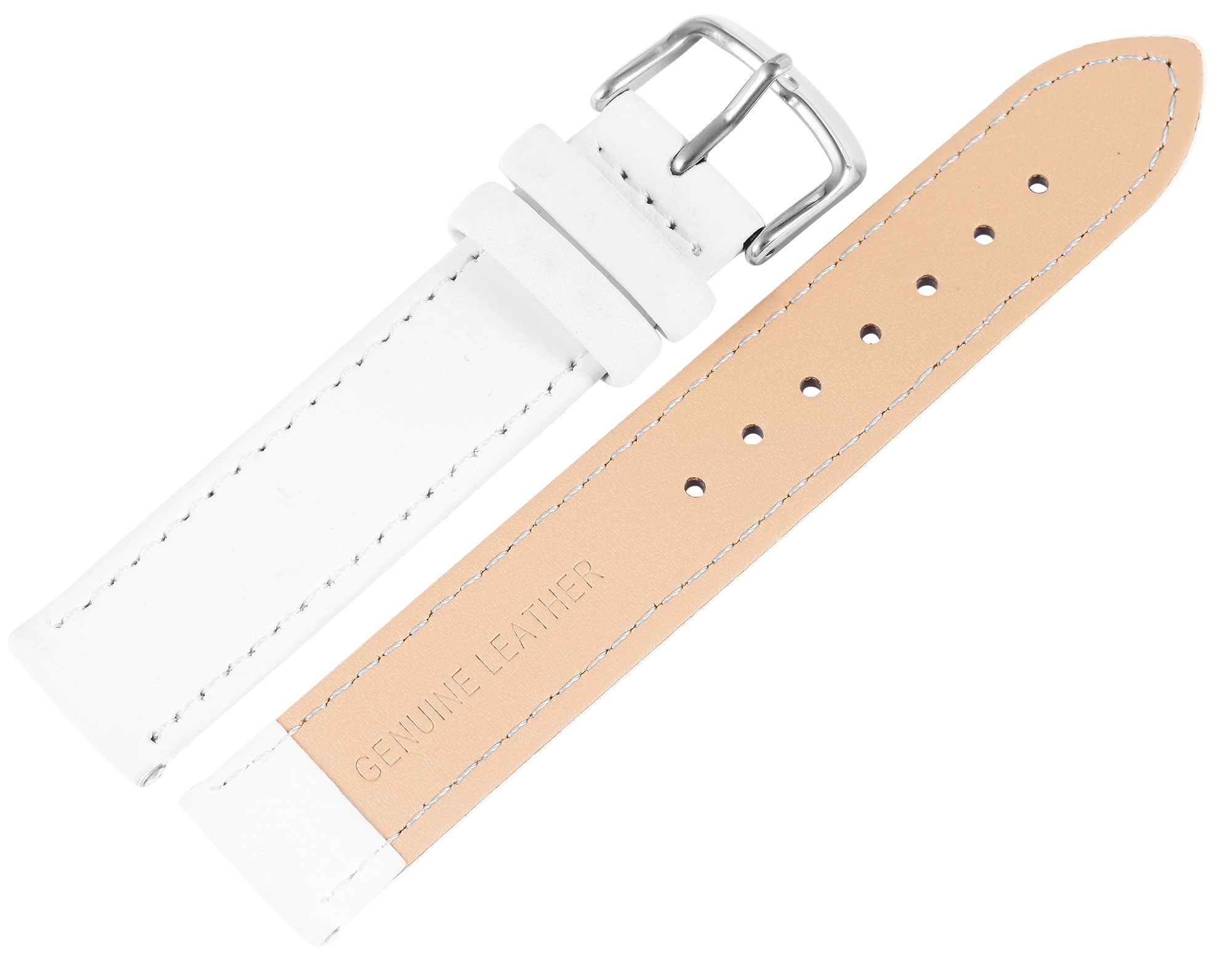 Echtleder Uhrenarmband, weiß, flach, 12 mm