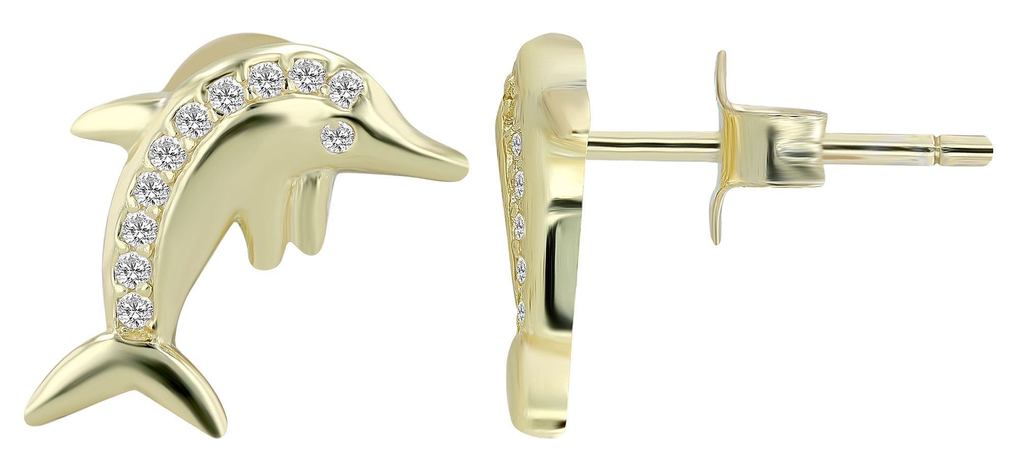 Silber Schmuck-Set, Anhänger, Ohrstecker Delphin mit weisen Zirkonia, 925/rhodiniert