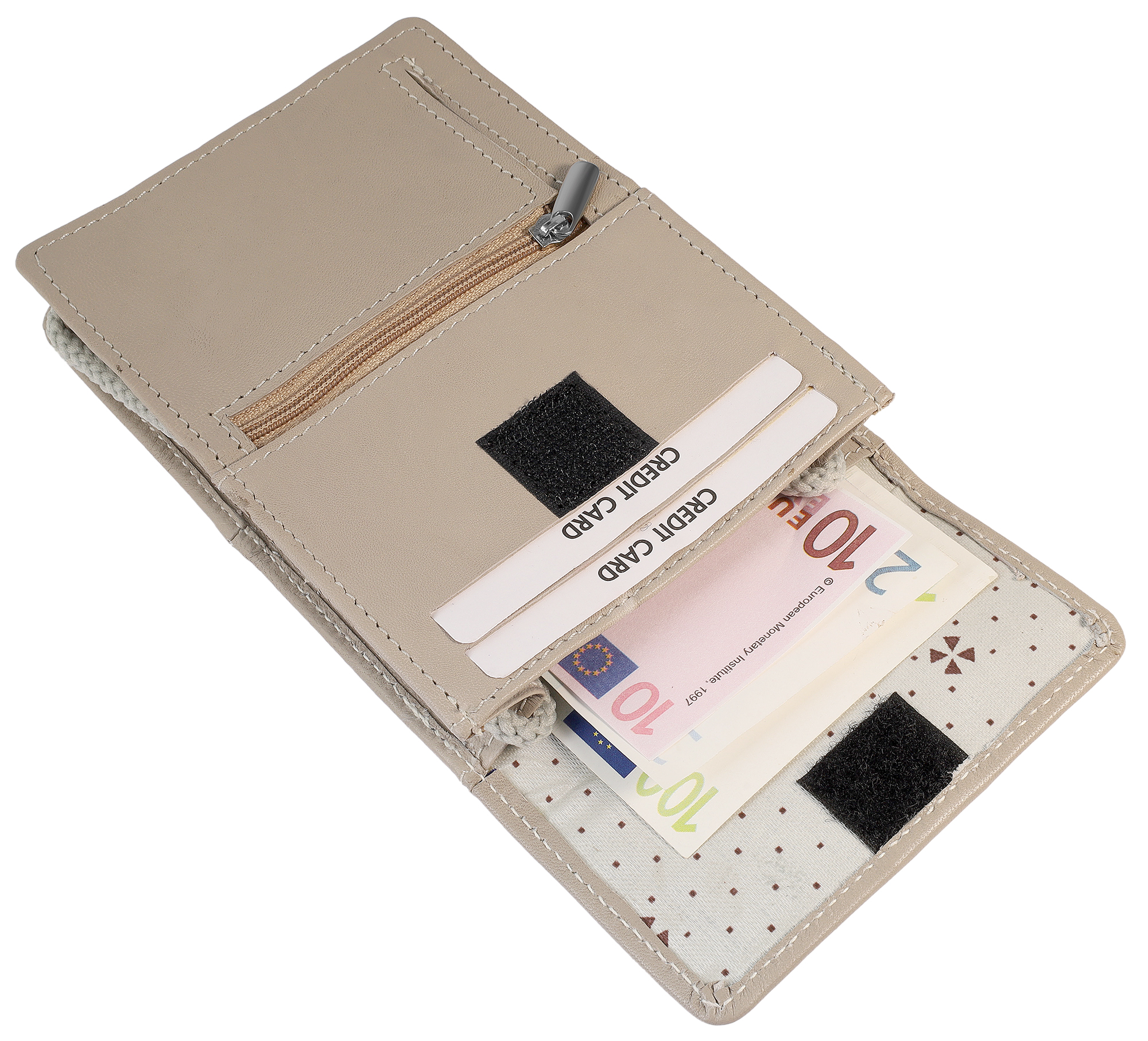 Steinmeister Echtleder Umhänge-Geldbörse/ Brustbeutel, beige