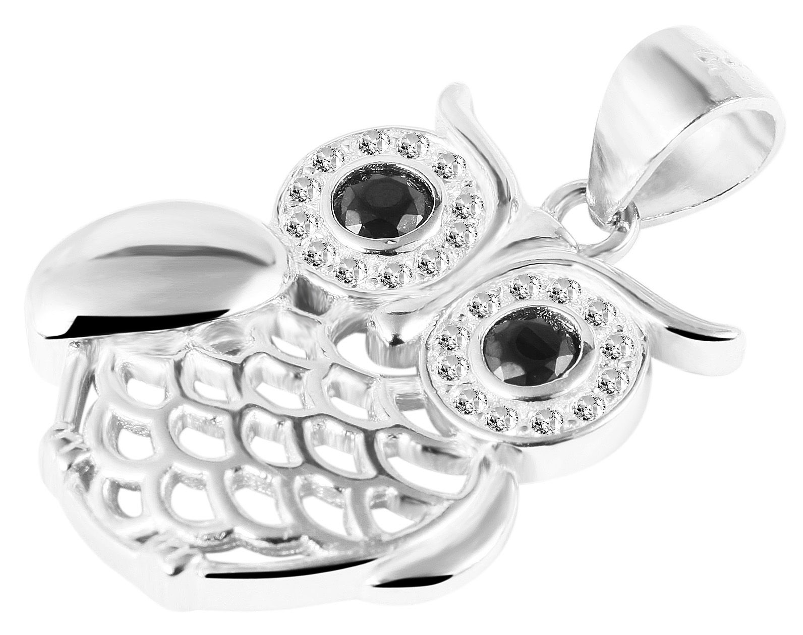 "Beba" 925/- Echt Silber Anhänger Eule (ohne Kette) mit Zirkoniabesatz, rhodiniert