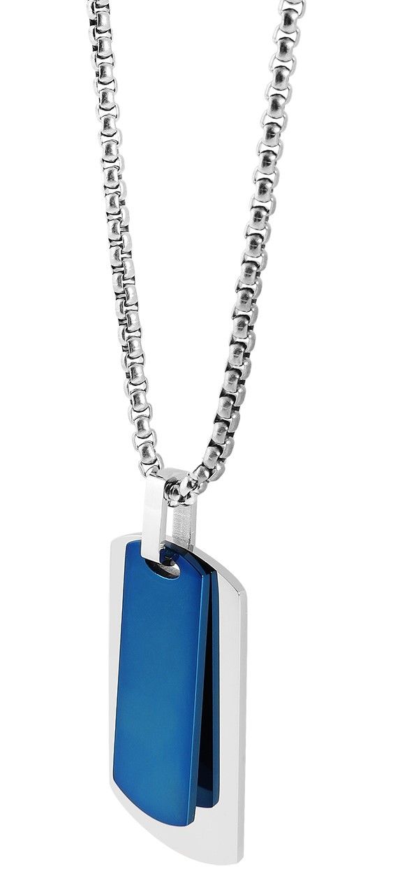 "Hudson" Edelstahl Dog-Tag Kette, 2 Anhänger, 60 cm, bicolor (silberfarbig/ blau)