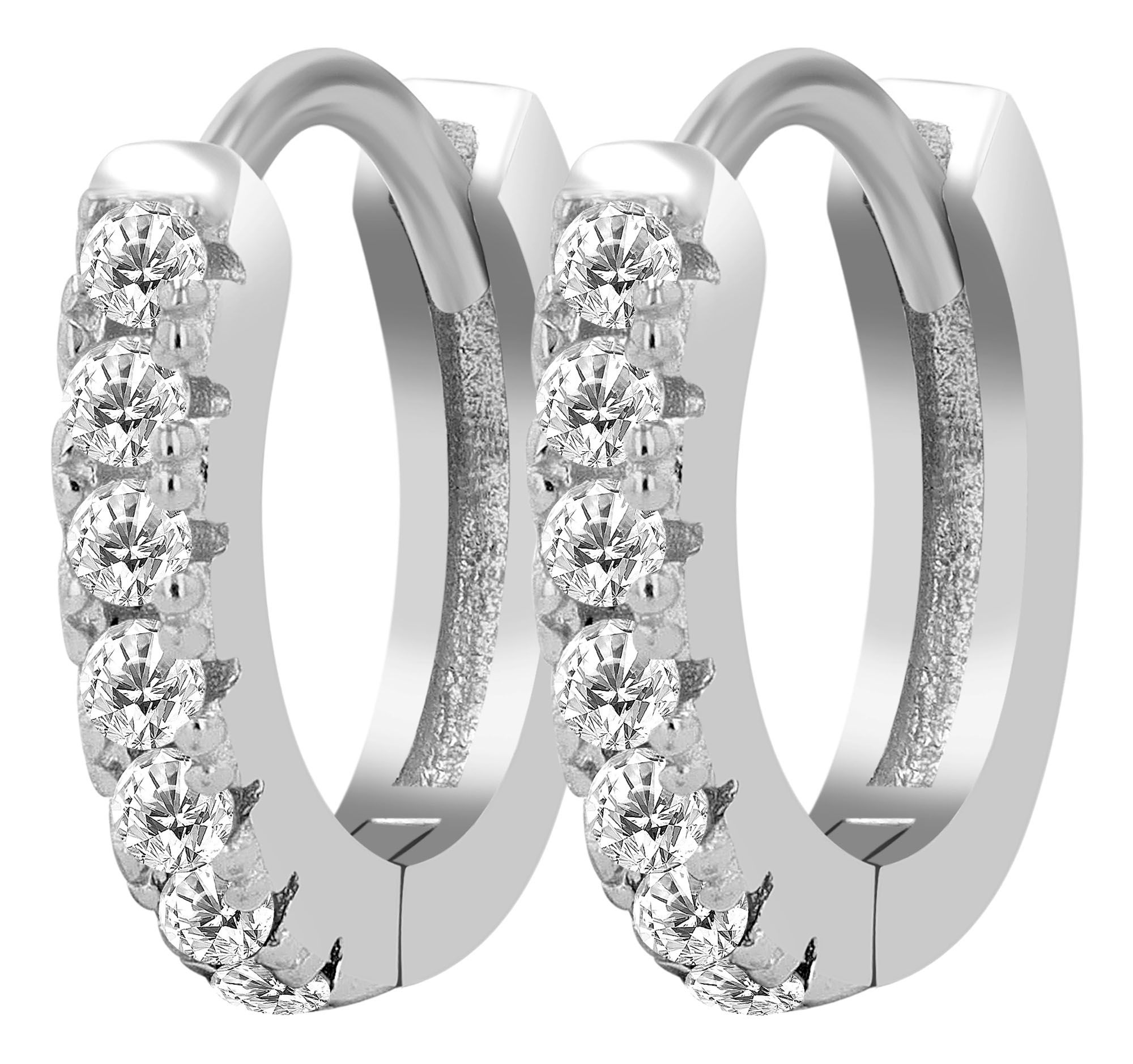 "Mila", 925/- Echt Silber, Mini Creolen/ Huggies, Ø 9 mm, rhodiniert/ weißer Zirkoniabesatz